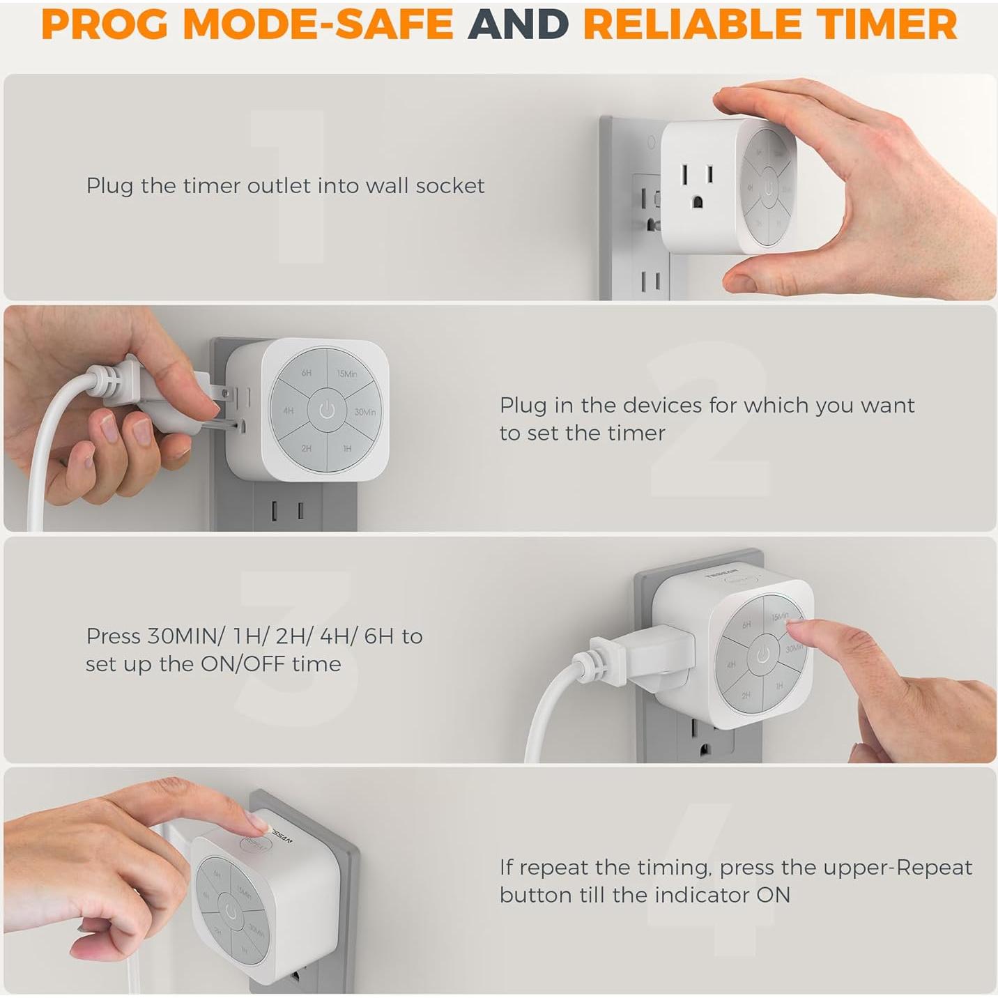 Temporizador de Enchufe Interior TESSAN 6H 1875W Automático