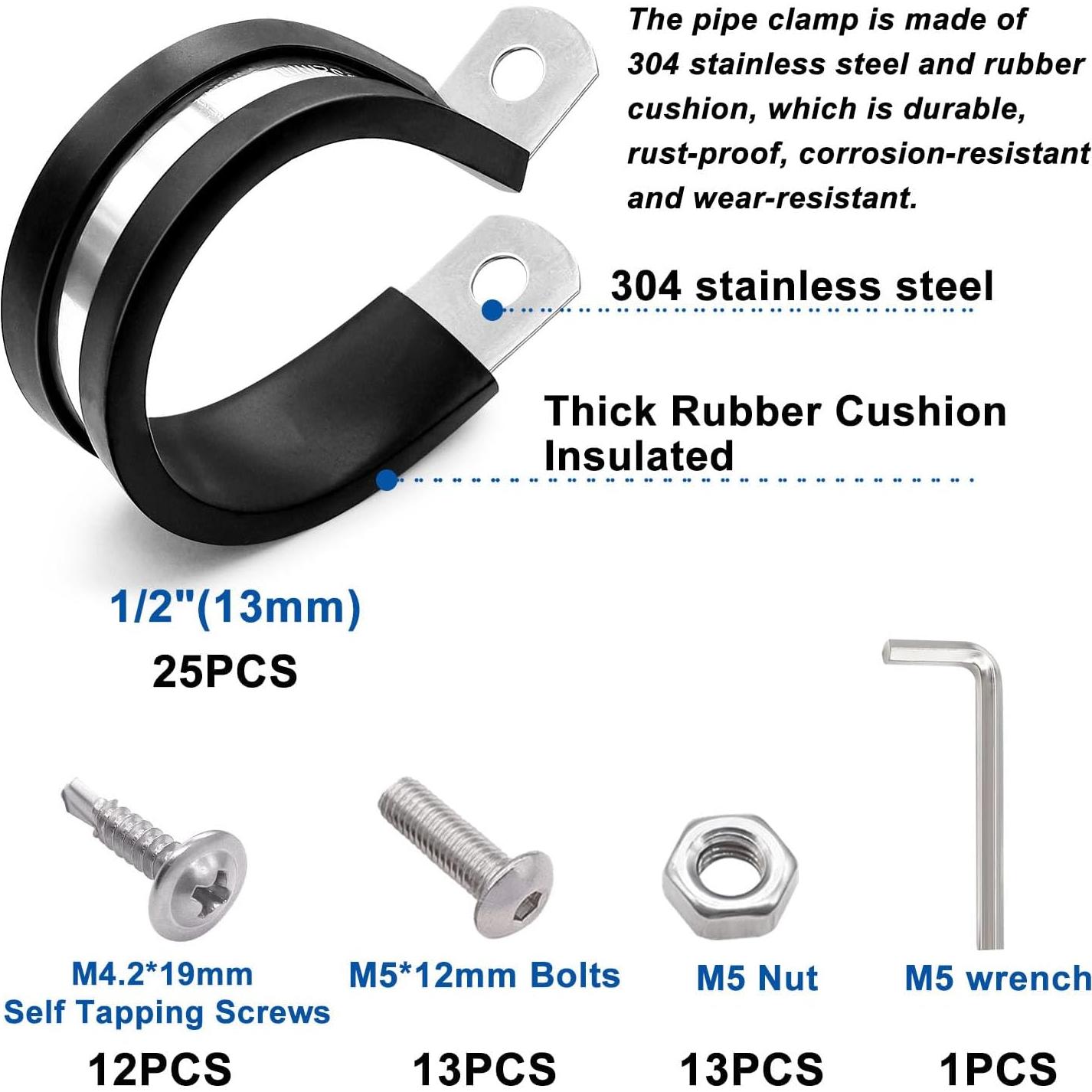 Abrazaderas de Cable 50PCS Taiss 1/2" Acero Inoxidable 304