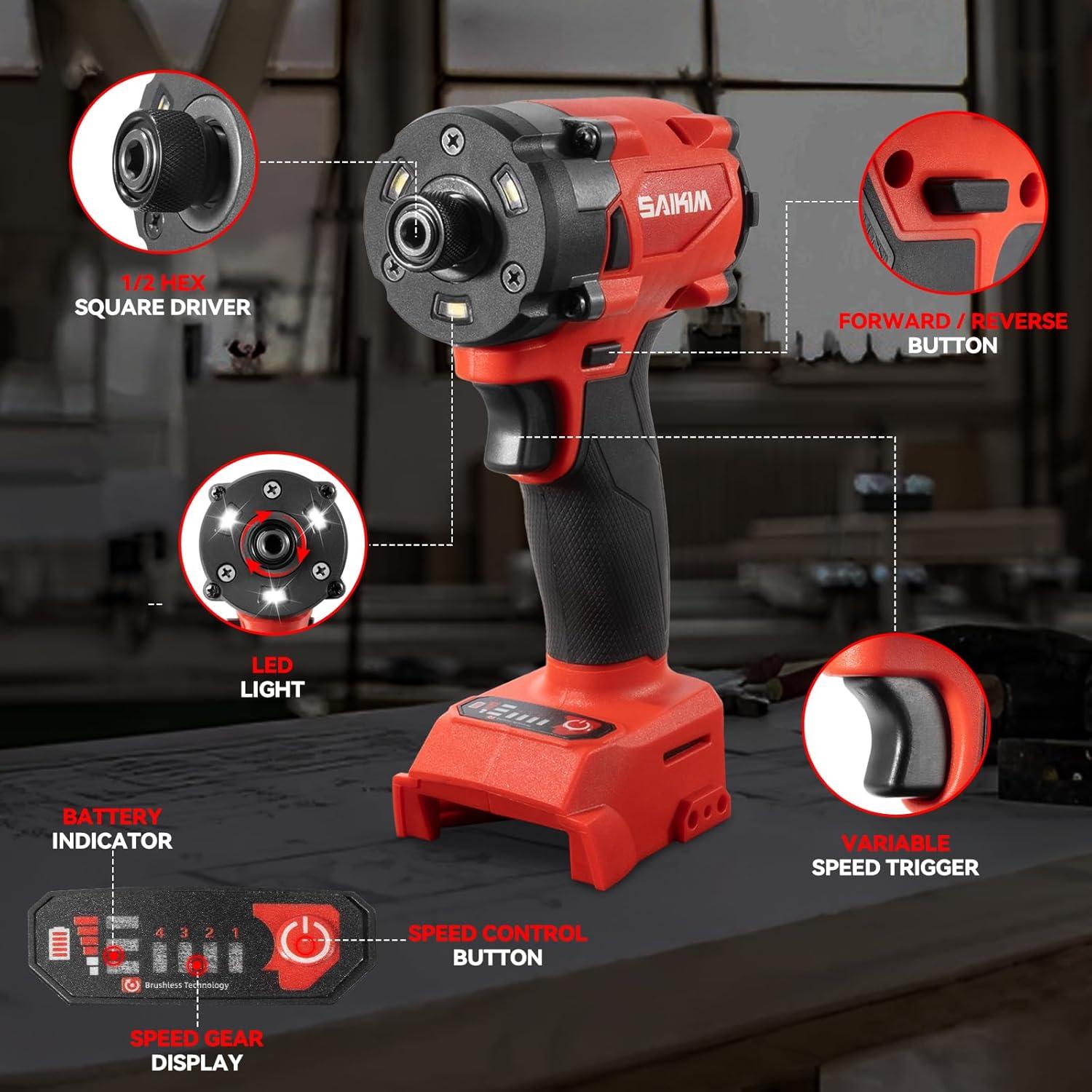 Destornillador de impacto inalámbrico SAIKIM 18V 2000 Nm LED