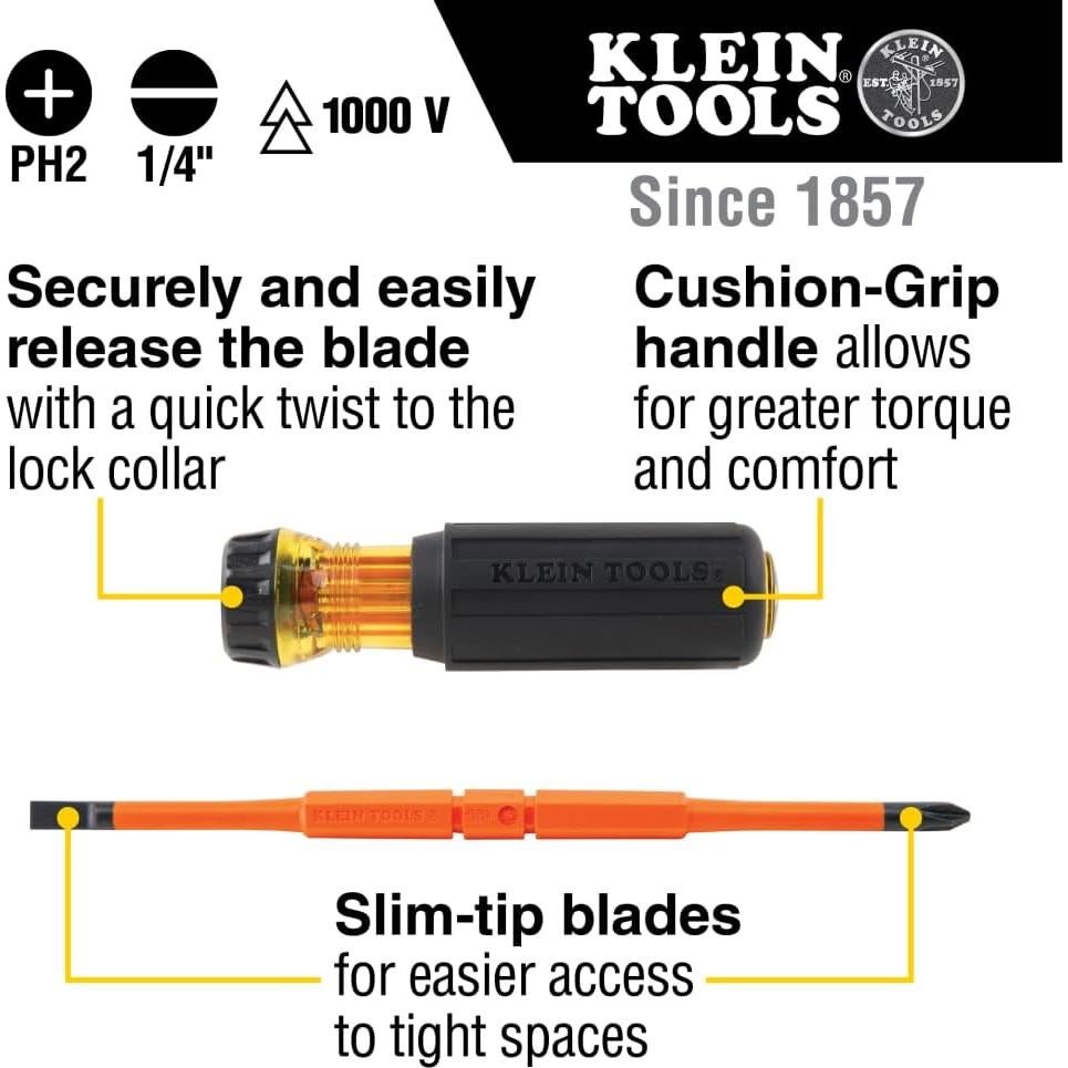 Destornillador Aislado Klein Tools 32293 2-en-1 Phillips y Ranurado