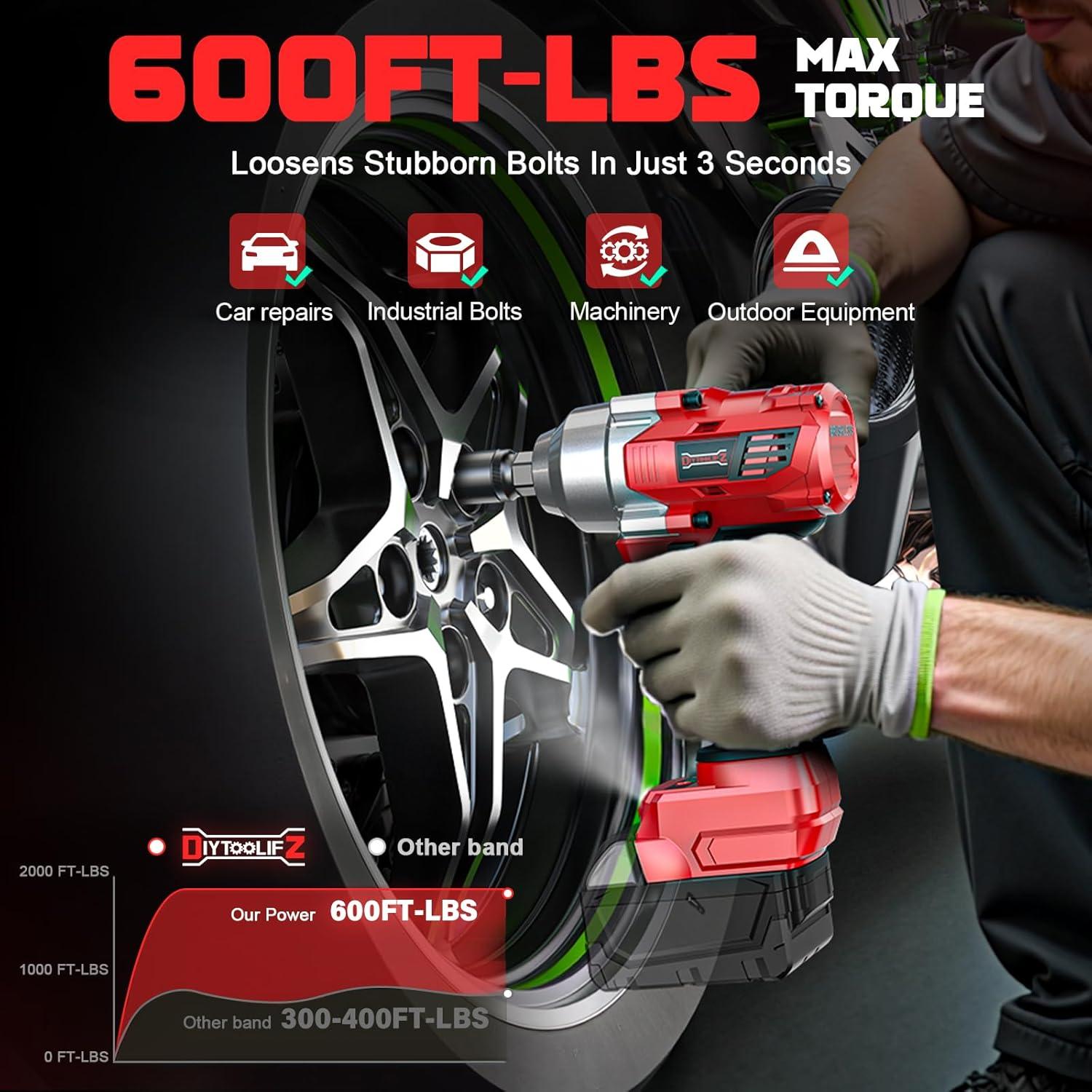 Llave de impacto inalámbrica 3/8" DIYtoolifz 600 Nm 3100 RPM