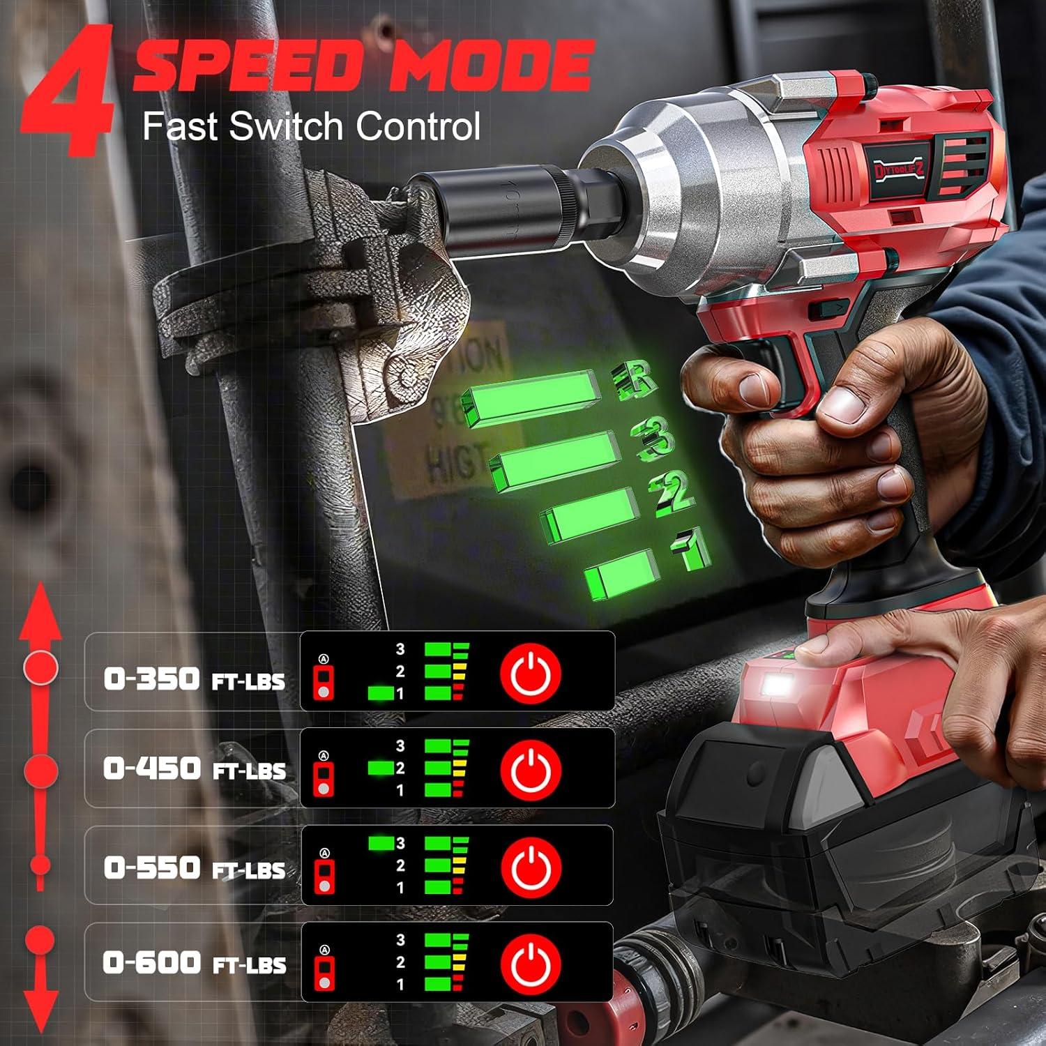 Llave de impacto inalámbrica 3/8" DIYtoolifz 600 Nm 3100 RPM