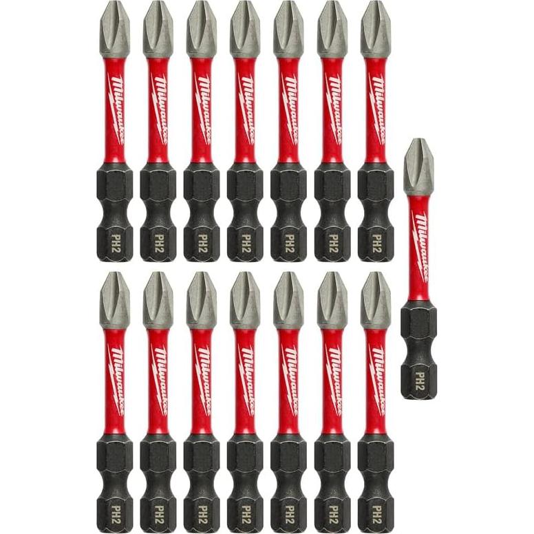 Bits de Conductor Milwaukee Shockwave Phillips #2 15 Piezas
