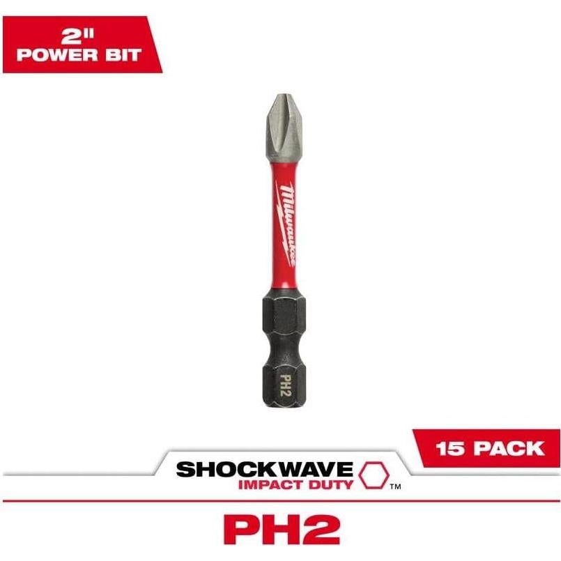 Bits de Conductor Milwaukee Shockwave Phillips #2 15 Piezas