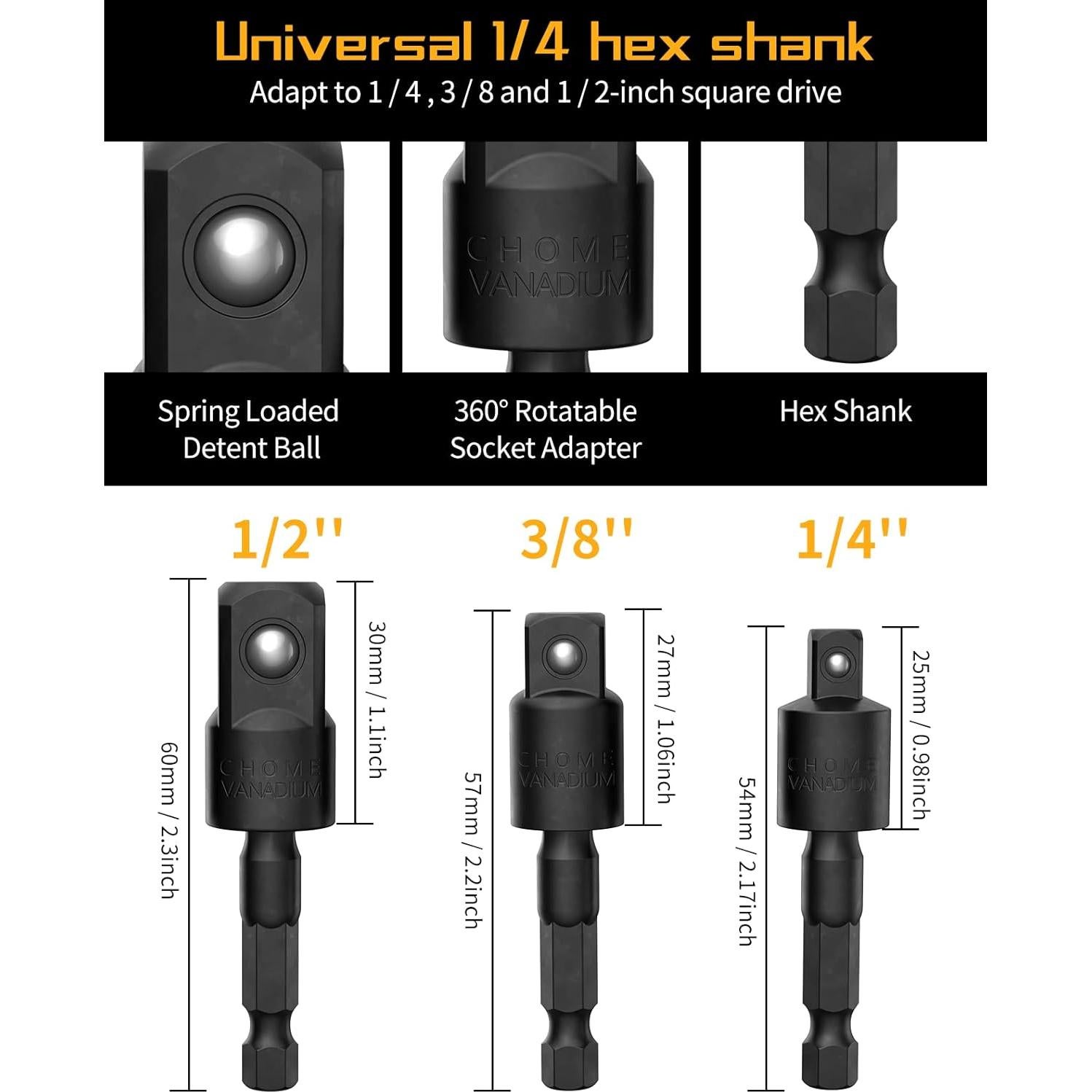 Soporte de Puntas Katerk 1/4 3/8 1/2 Adaptador Hex Rotativo