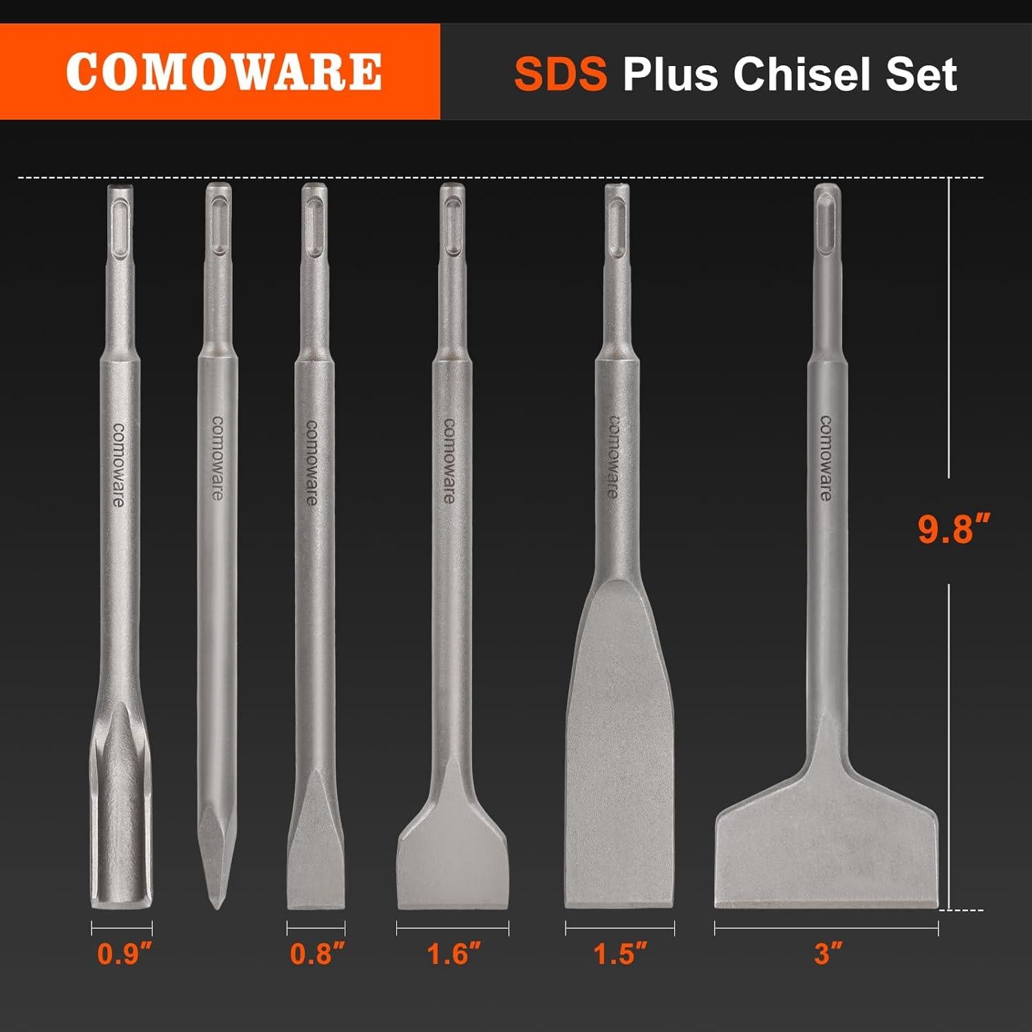 Juego de Cinceles SDS Plus COMOWARE 6 Piezas Acero 40Cr