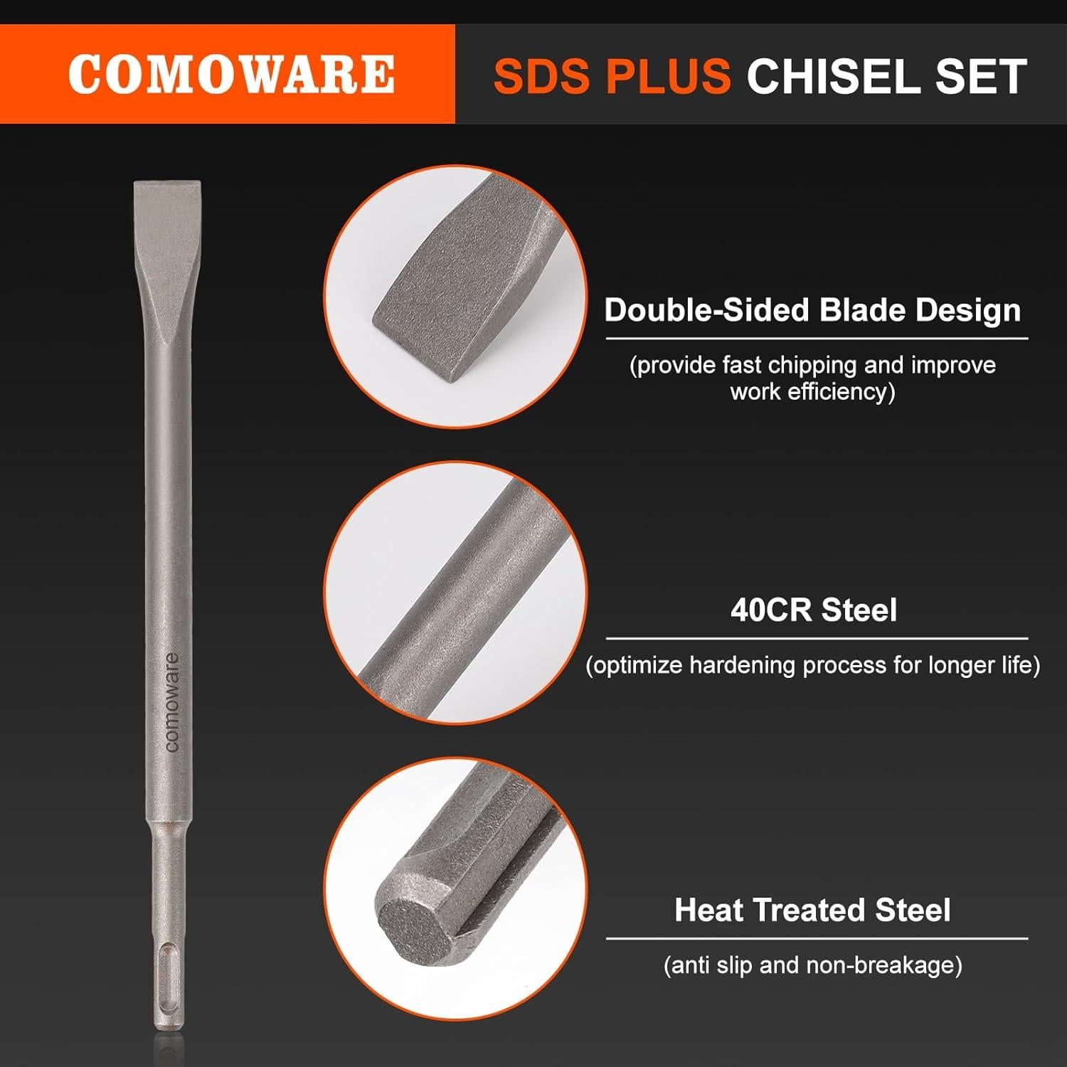 Juego de Cinceles SDS Plus COMOWARE 6 Piezas Acero 40Cr