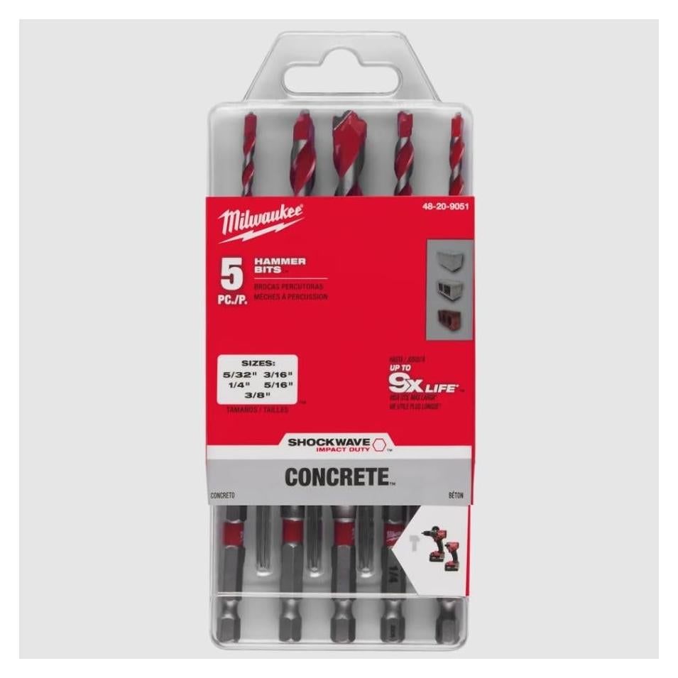 Conjunto de Brocas de Martillo Milwaukee 5 Piezas Carburo