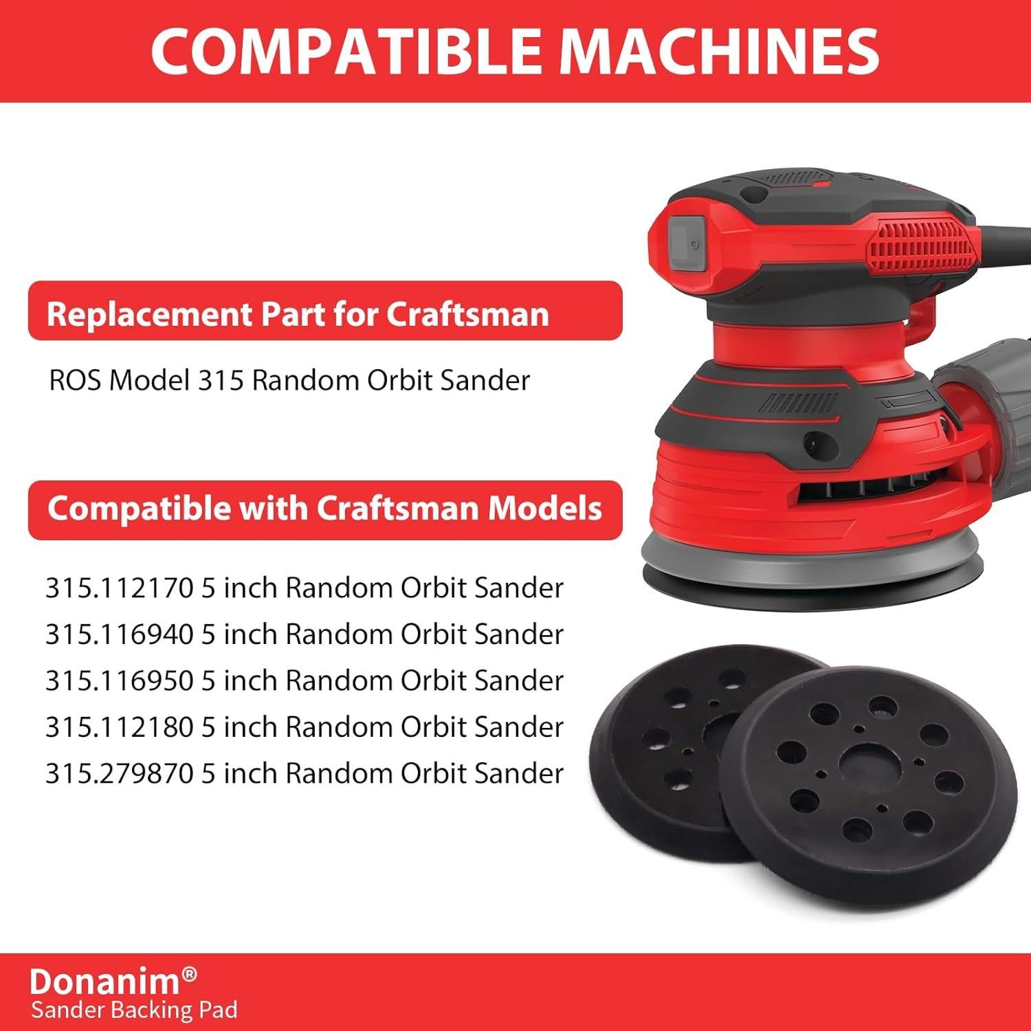Paquete de 2 almohadillas de lijado Craftsman 5" 8 agujeros