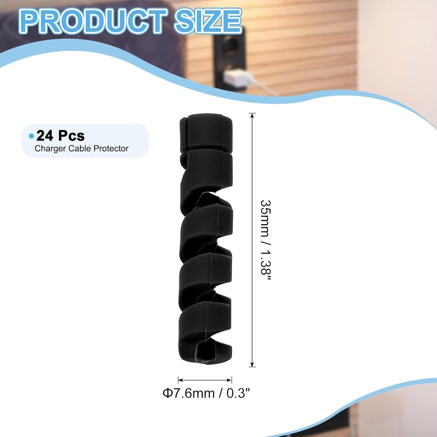 Protector de Cable Espiral uxcell 24 Piezas Negro 35x7.6mm