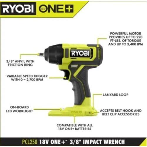 Llave de Impacto Inalámbrica RYOBI 18V ONE+ 3/8" 298.3 Nm