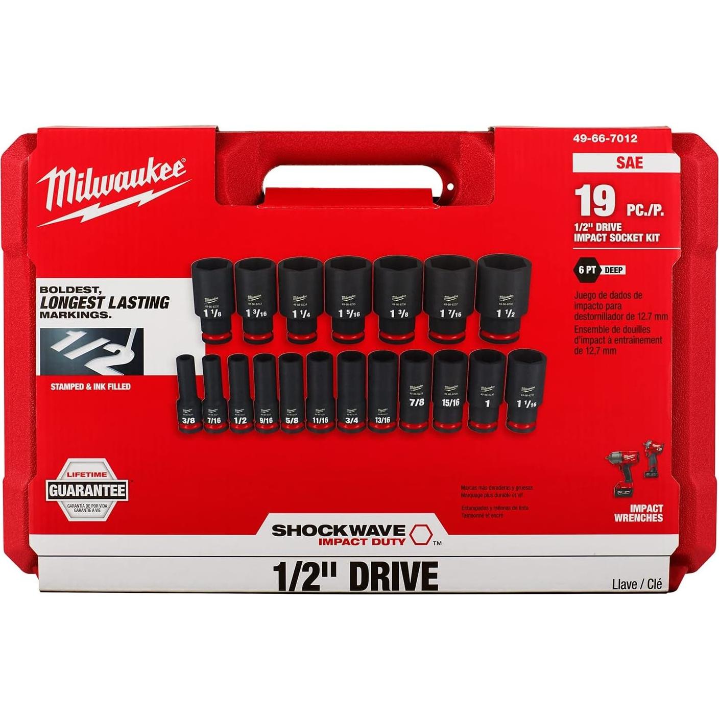 Juego de Enchufes de Impacto Milwaukee ShockWave 19 Piezas 1/2"