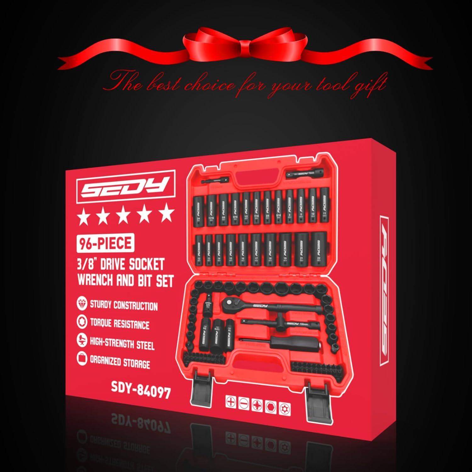 Juego de 96 Piezas Llave de Impacto 3/8" SEDY Cr-V SAE y Métrico