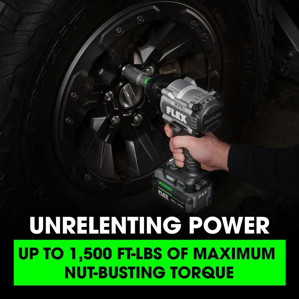 Llave de Impacto Inalámbrica FLEX 24V 1/2" 1500 Ft-Lbs con Batería 6.0Ah