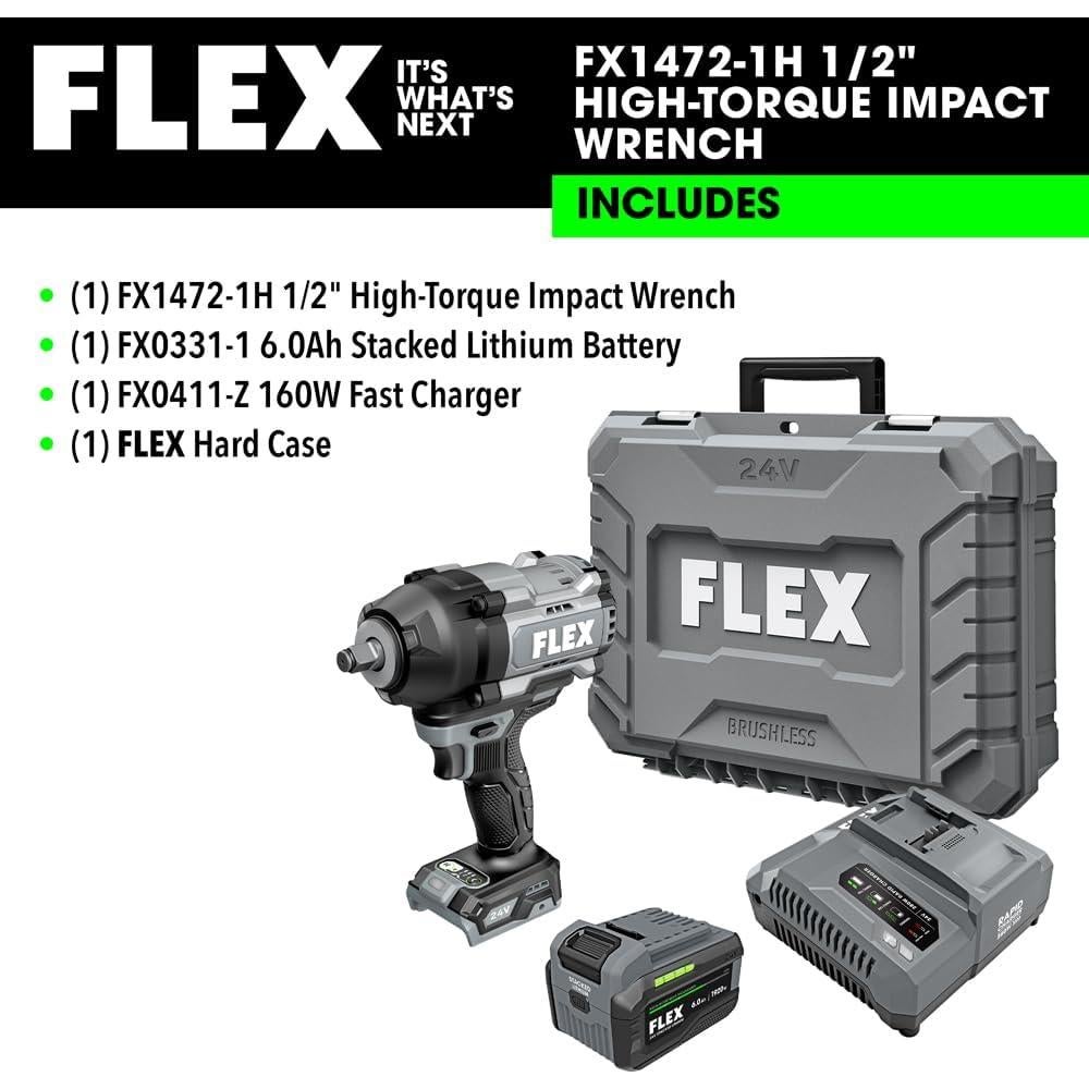 Llave de Impacto Inalámbrica FLEX 24V 1/2" 1500 Ft-Lbs con Batería 6.0Ah