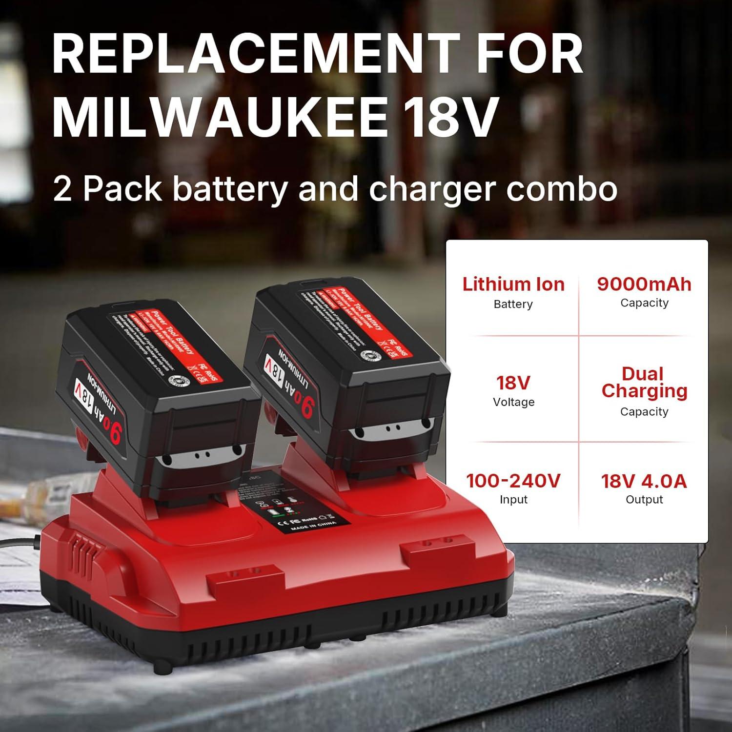 Paquete de 2 Baterías 18V 9.0Ah y Cargador Milwaukee M18