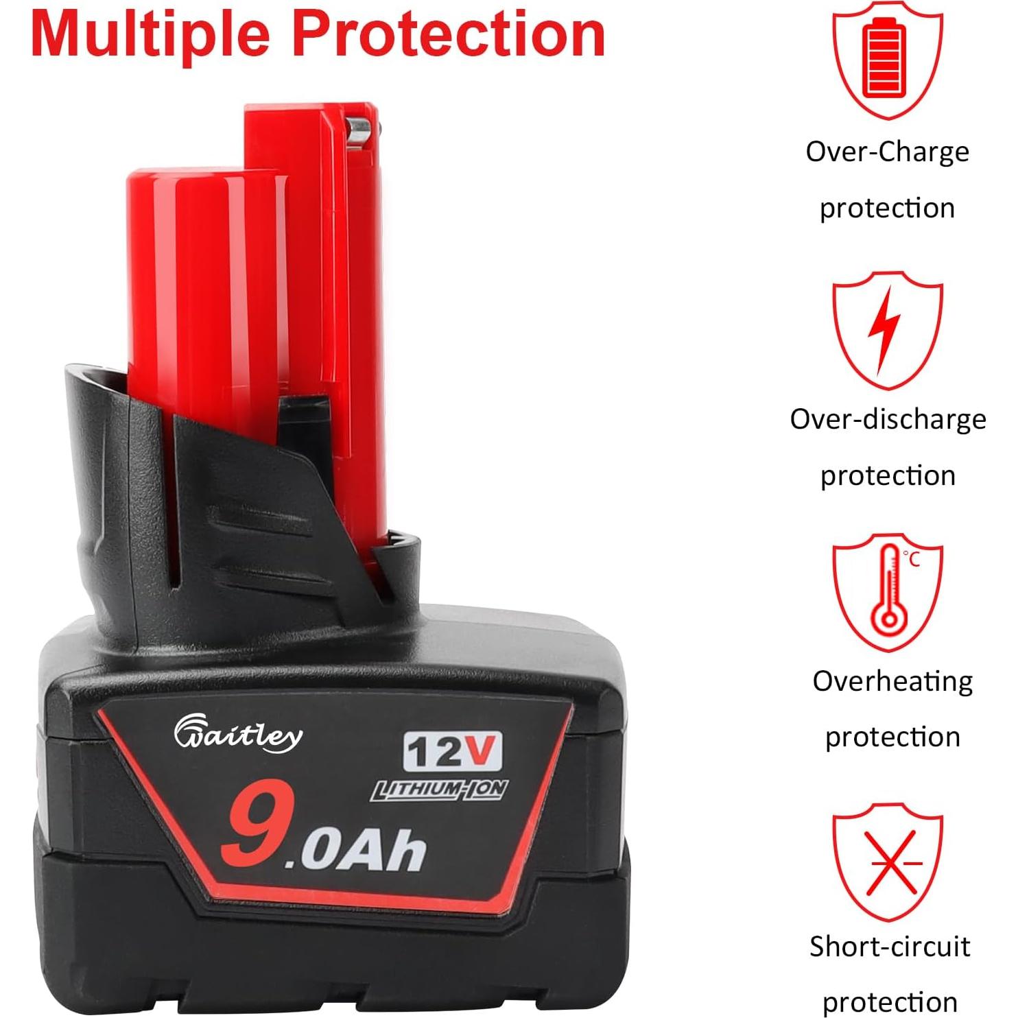 Batería de Reemplazo Waitley 12V 9Ah para Herramientas Milwaukee