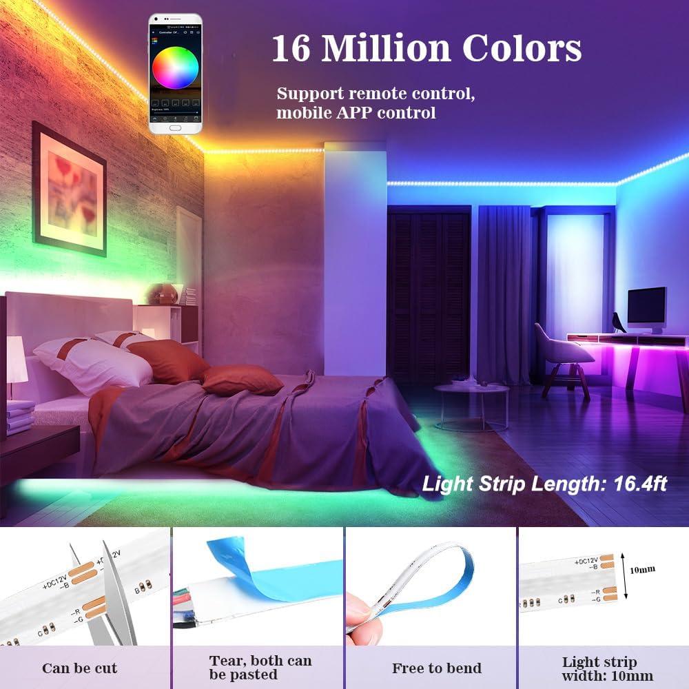 Tira LED RGB COB 5m INDARUN con control APP y música