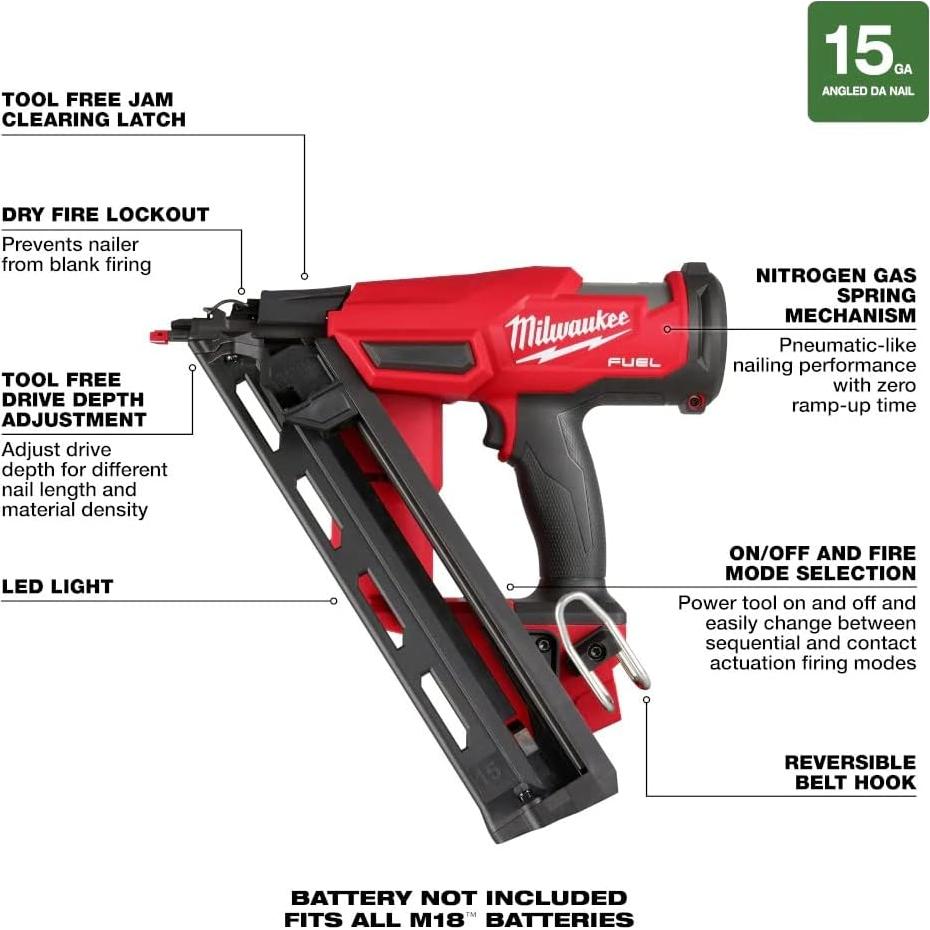 Clavadora de Acabado Milwaukee M18 Fuel 15 Calibres