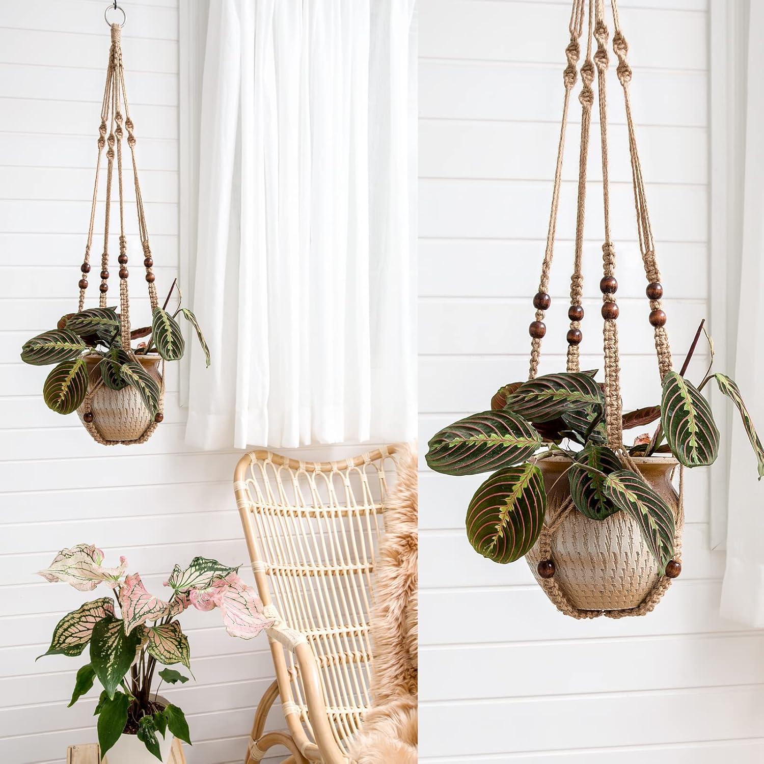 Conjunto de 4 colgadores de macramé Mkono para plantas 139.7 cm