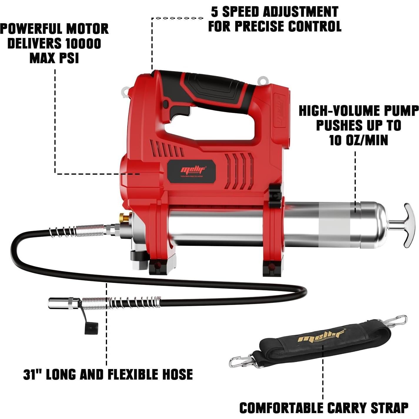 Pistola de Grasa Mellif 10,000 PSI 14 oz Compatible Milwaukee