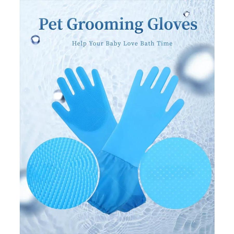 Guantes de Baño para Mascotas Easoneo - Silicona Azul Manga Larga