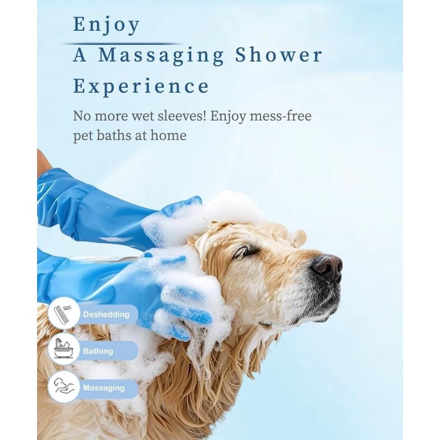 Guantes de Baño para Mascotas Easoneo - Silicona Azul Manga Larga