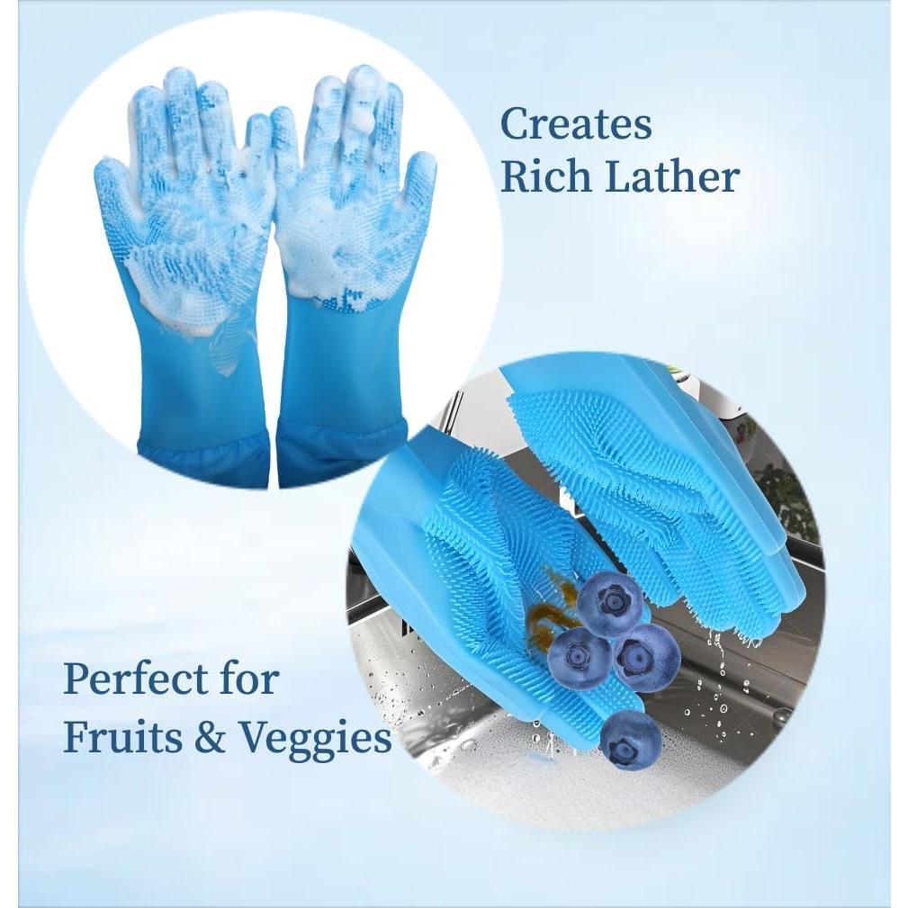 Guantes de Baño para Mascotas Easoneo - Silicona Azul Manga Larga