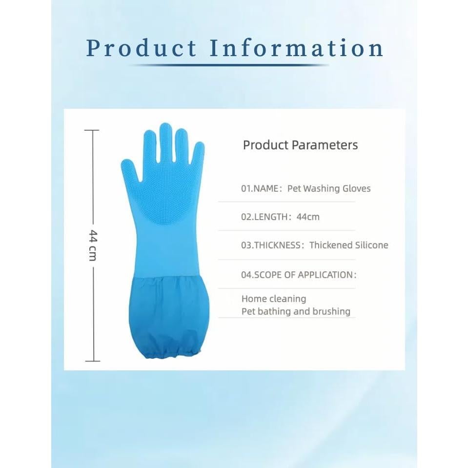 Guantes de Baño para Mascotas Easoneo - Silicona Azul Manga Larga
