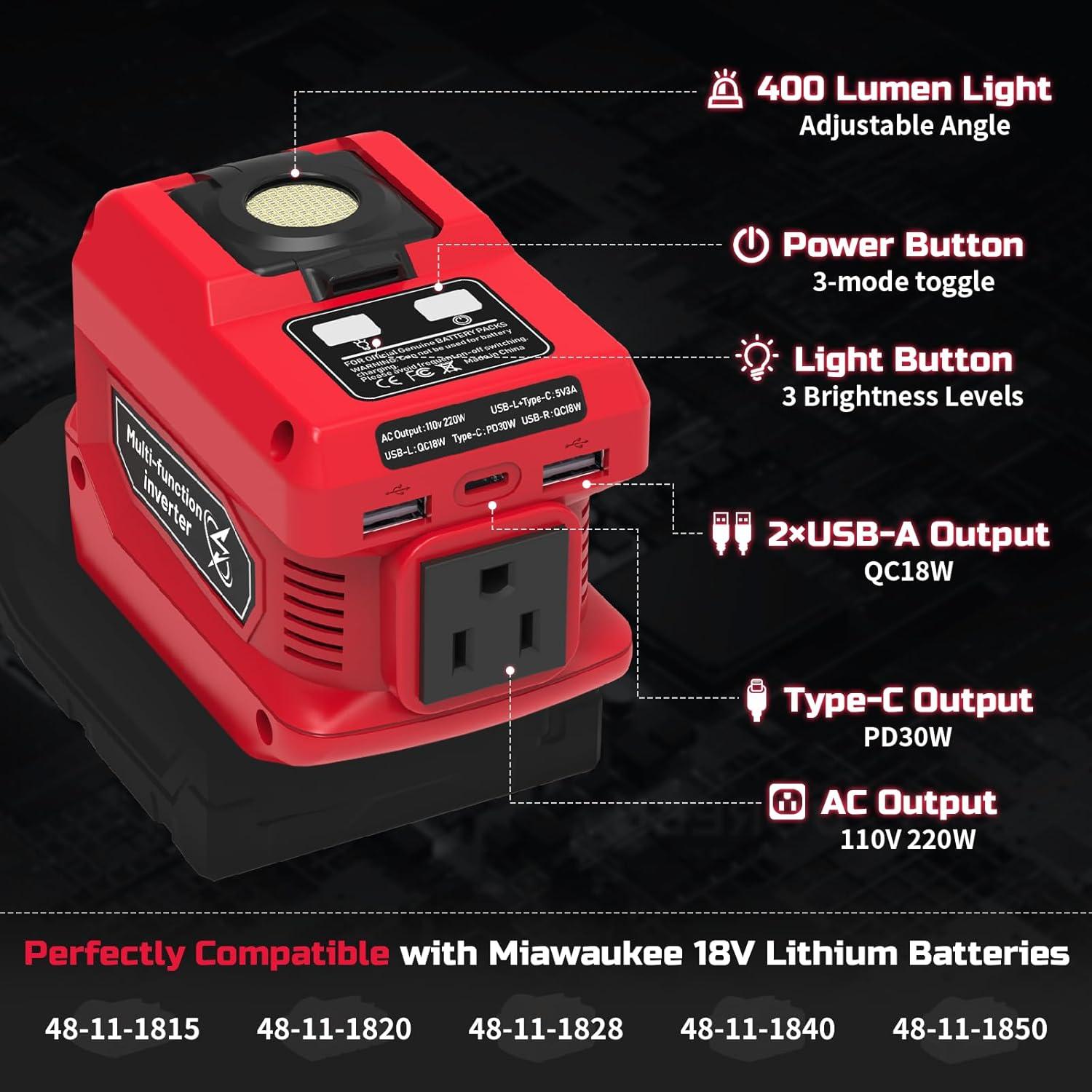 Inversor de Potencia 220W Mightrench para Batería Milwaukee 18V