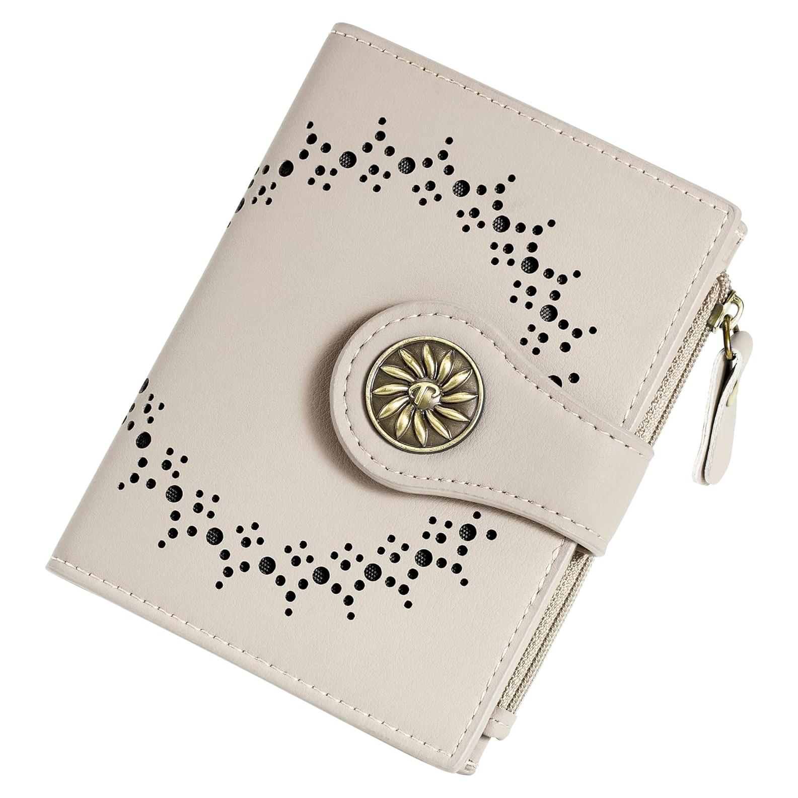 Cartera Pequeña Mujer Cuero Tipmile Bifold RFID Beige