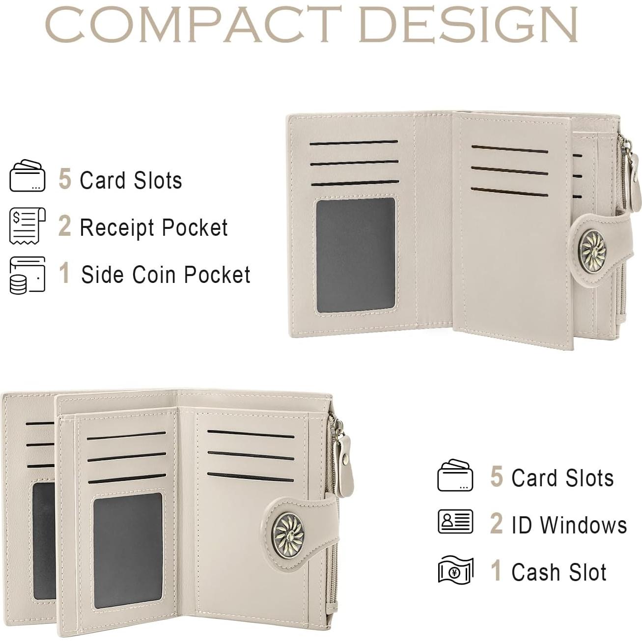 Cartera Pequeña Mujer Cuero Tipmile Bifold RFID Beige