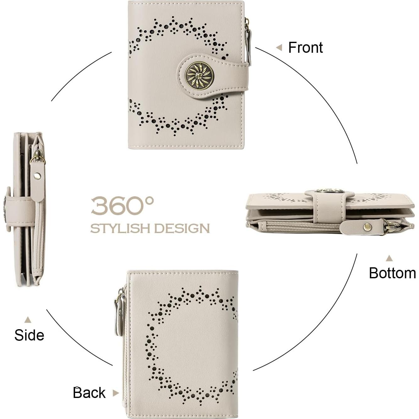 Cartera Pequeña Mujer Cuero Tipmile Bifold RFID Beige