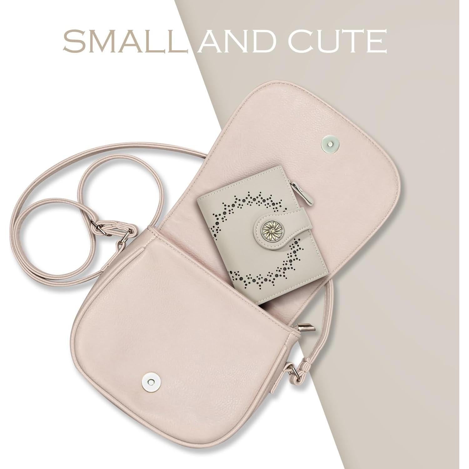 Cartera Pequeña Mujer Cuero Tipmile Bifold RFID Beige