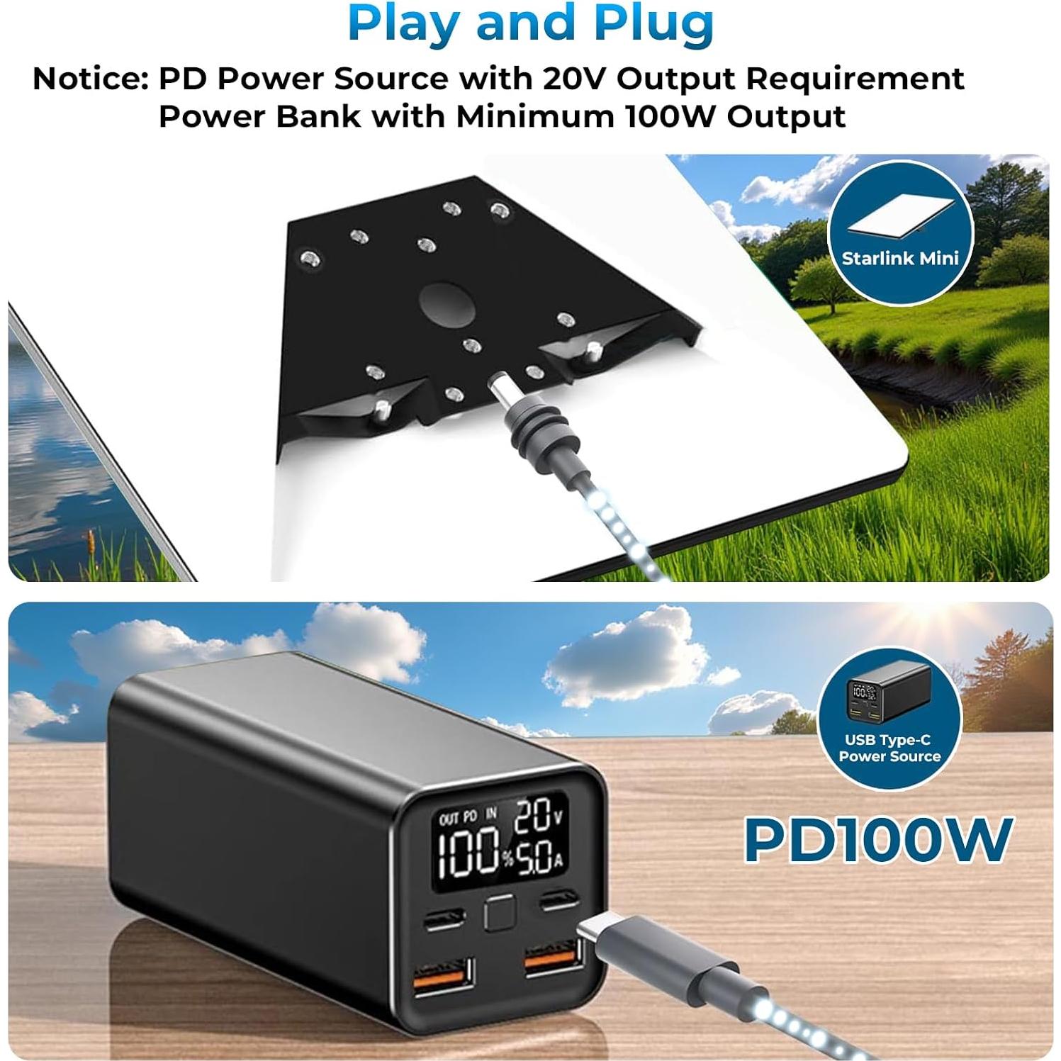 Cable de Alimentación USB-C a DC Mini Starlink 2M RONGWEIDA