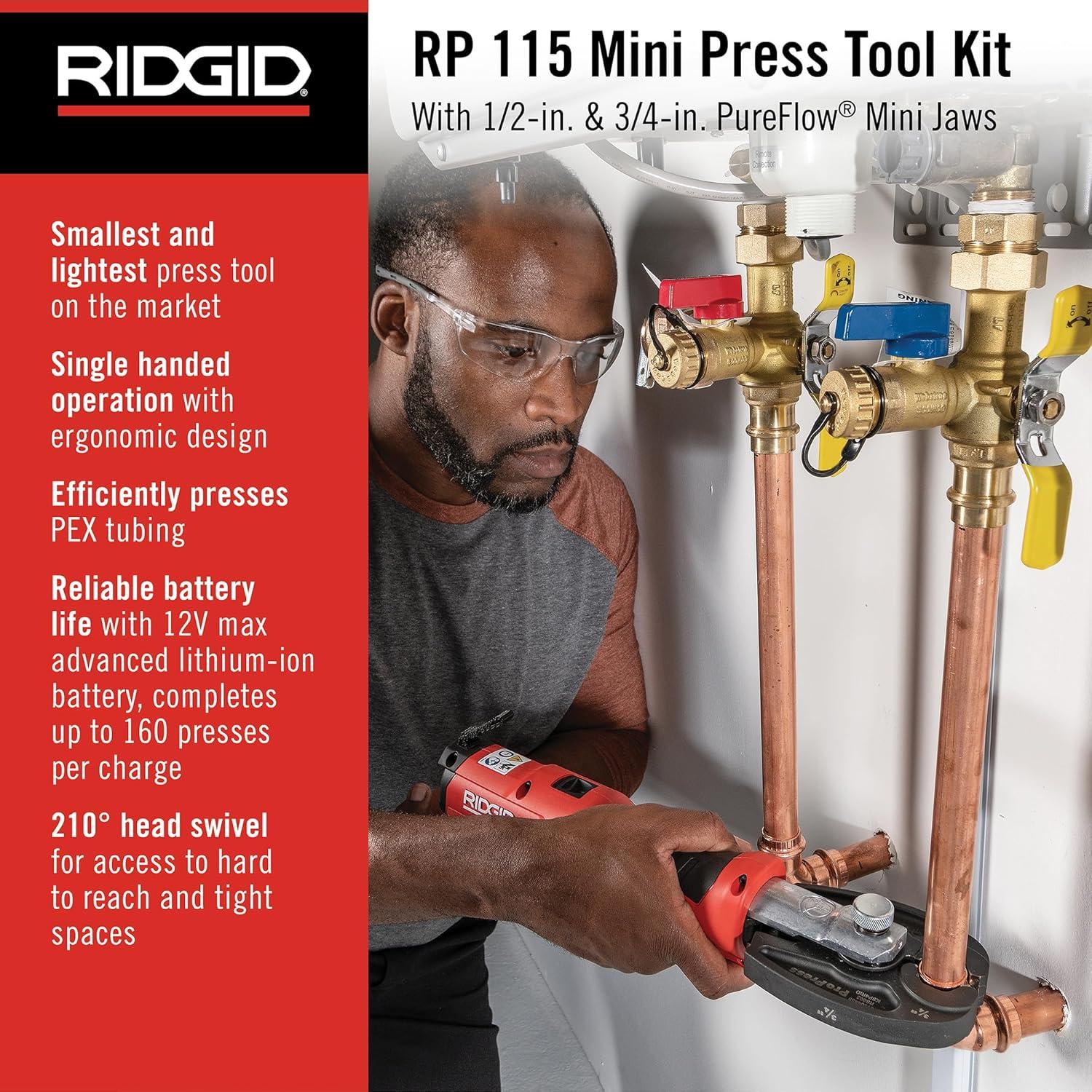 Kit de Herramienta de Prensa Mini RIDGID RP 115 con Mandíbulas 12-20 mm