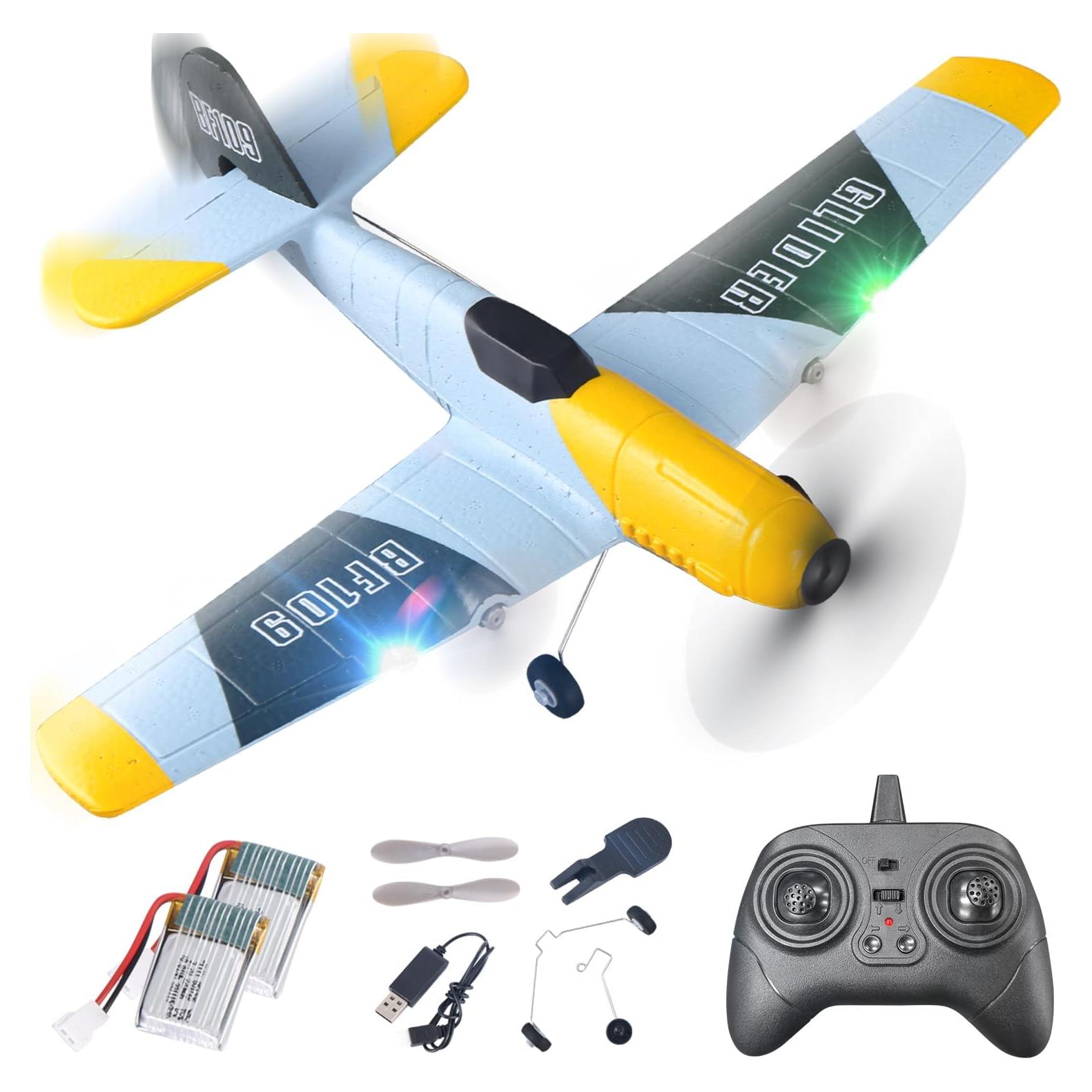 Avión RC BEZGAR Amarillo 6 Ejes con Luces LED