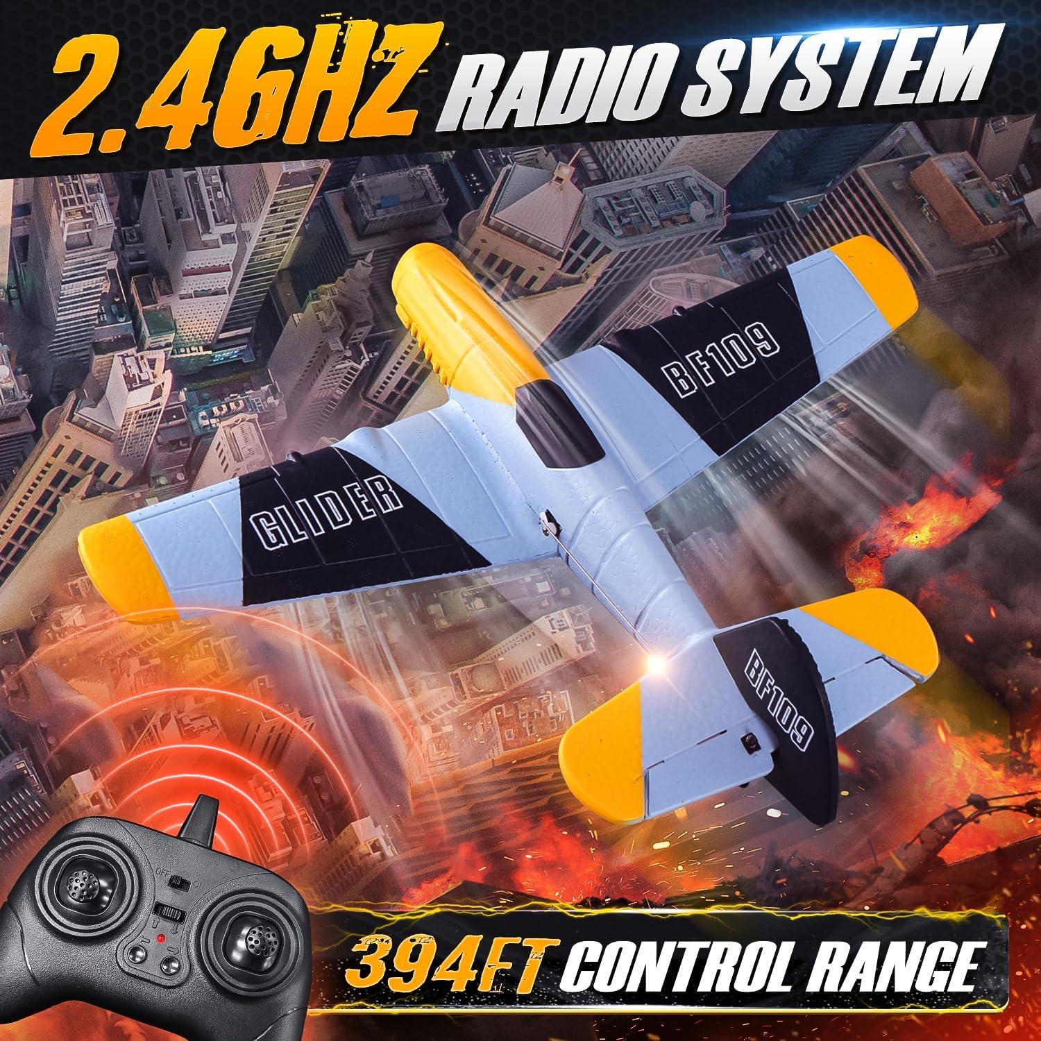 Avión RC BEZGAR Amarillo 6 Ejes con Luces LED