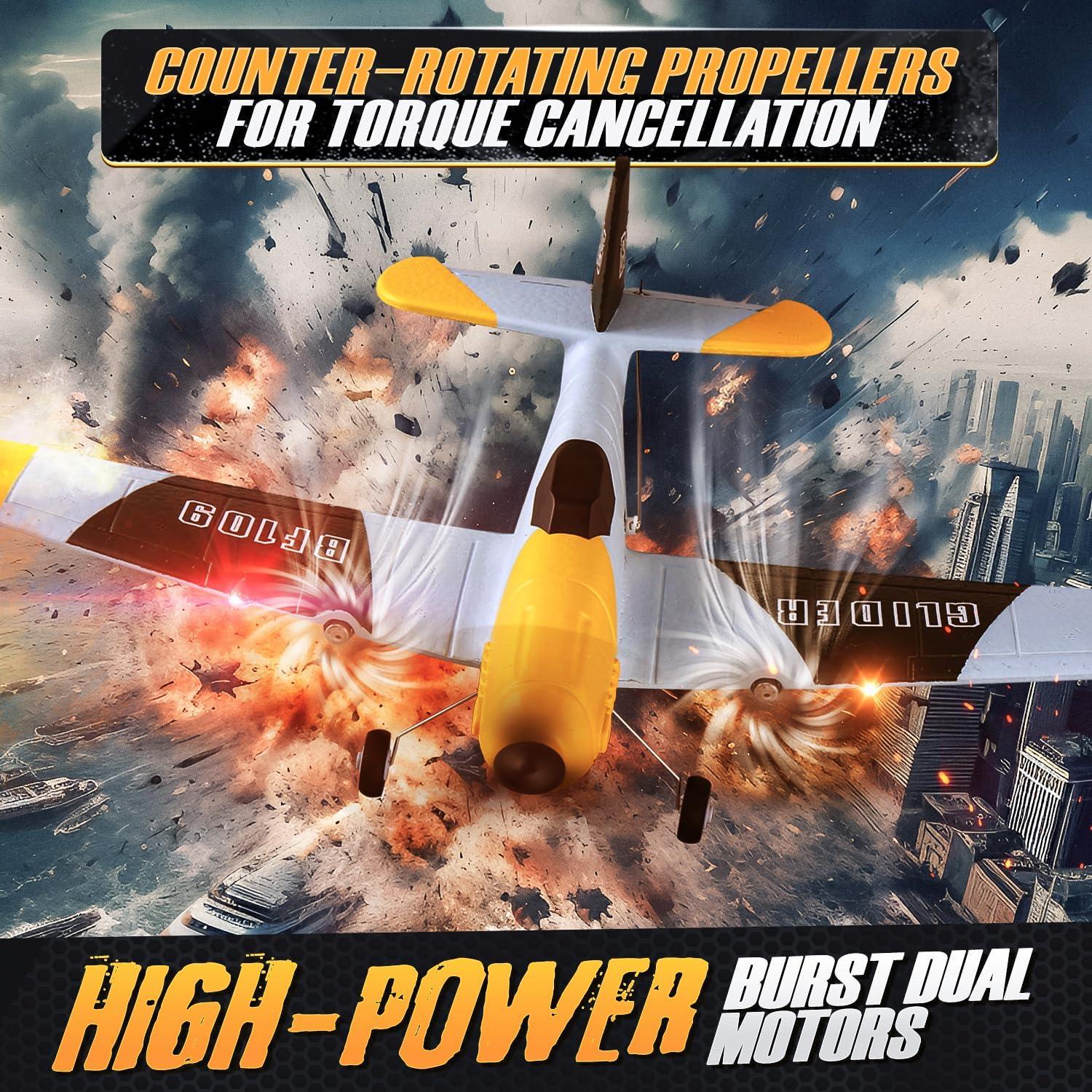 Avión RC BEZGAR Amarillo 6 Ejes con Luces LED