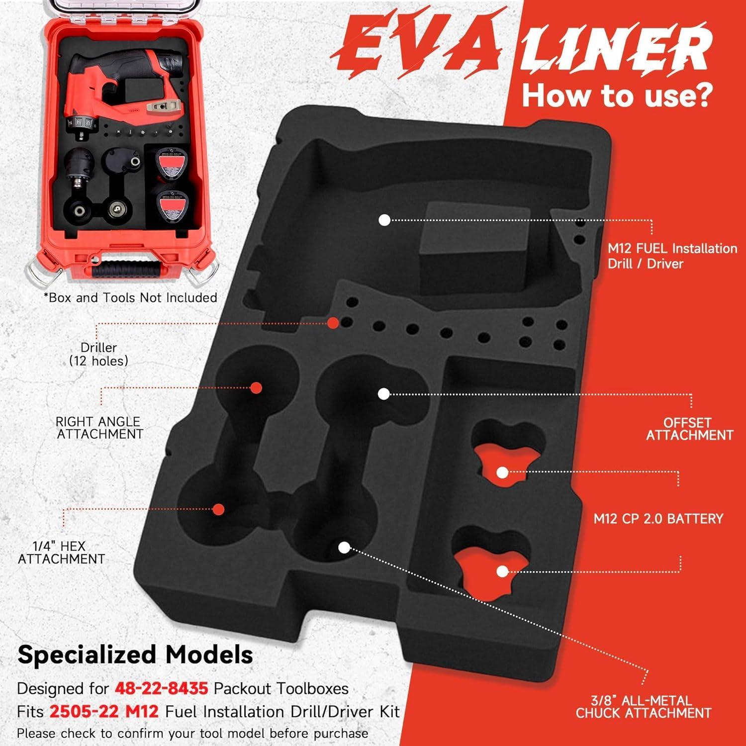 Forro EVA Milwaukee 48-22-8435 para Caja Packout - Organizador de Espuma para Taladro 2505-22 M12 Fuel