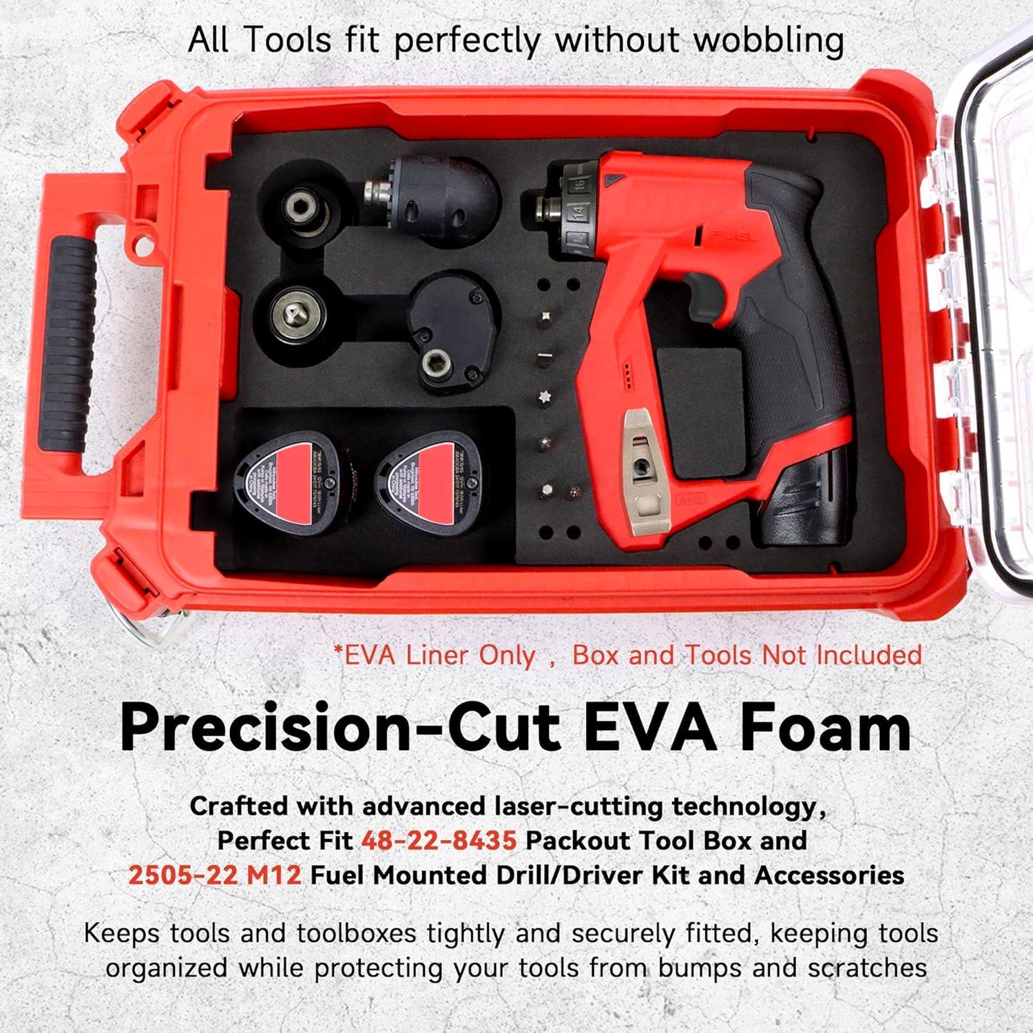 Forro EVA Milwaukee 48-22-8435 para Caja Packout - Organizador de Espuma para Taladro 2505-22 M12 Fuel