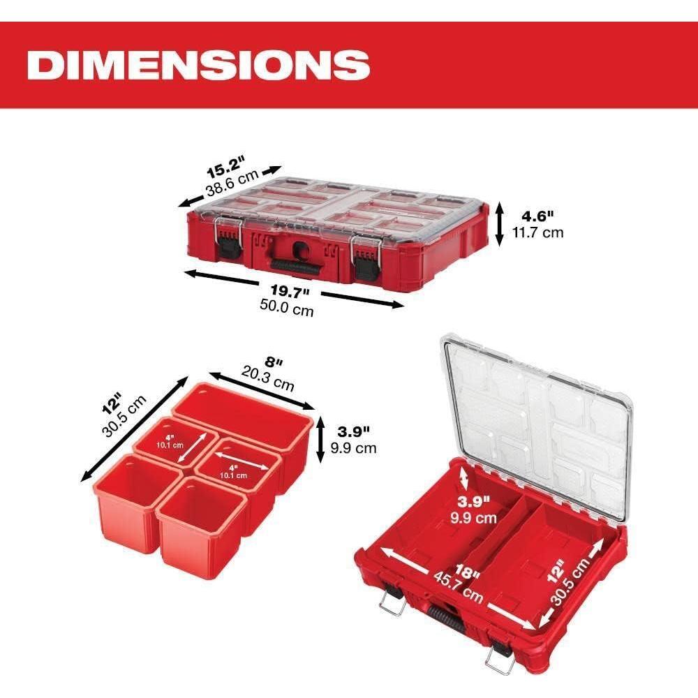 Organizador Packout Milwaukee Tool 10 Compartimentos IP65 Rojo