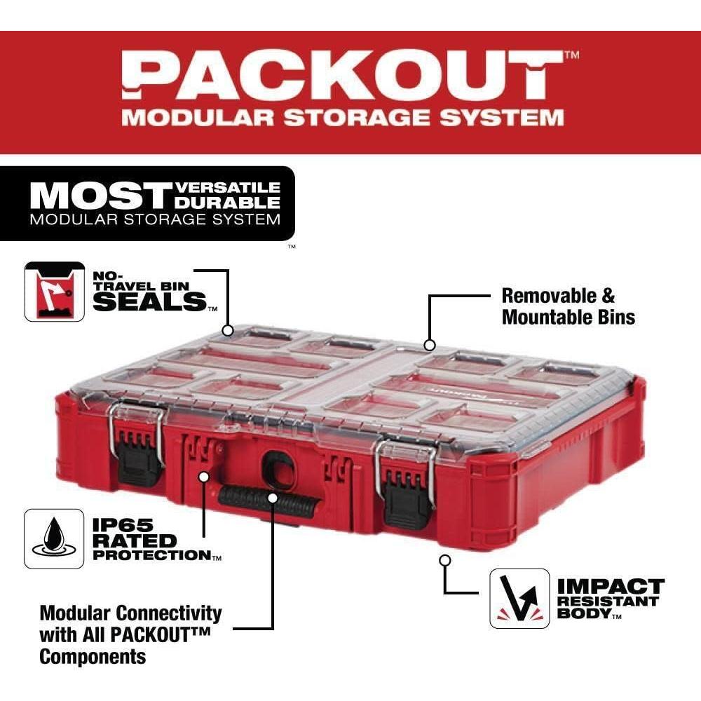Organizador Packout Milwaukee Tool 10 Compartimentos IP65 Rojo