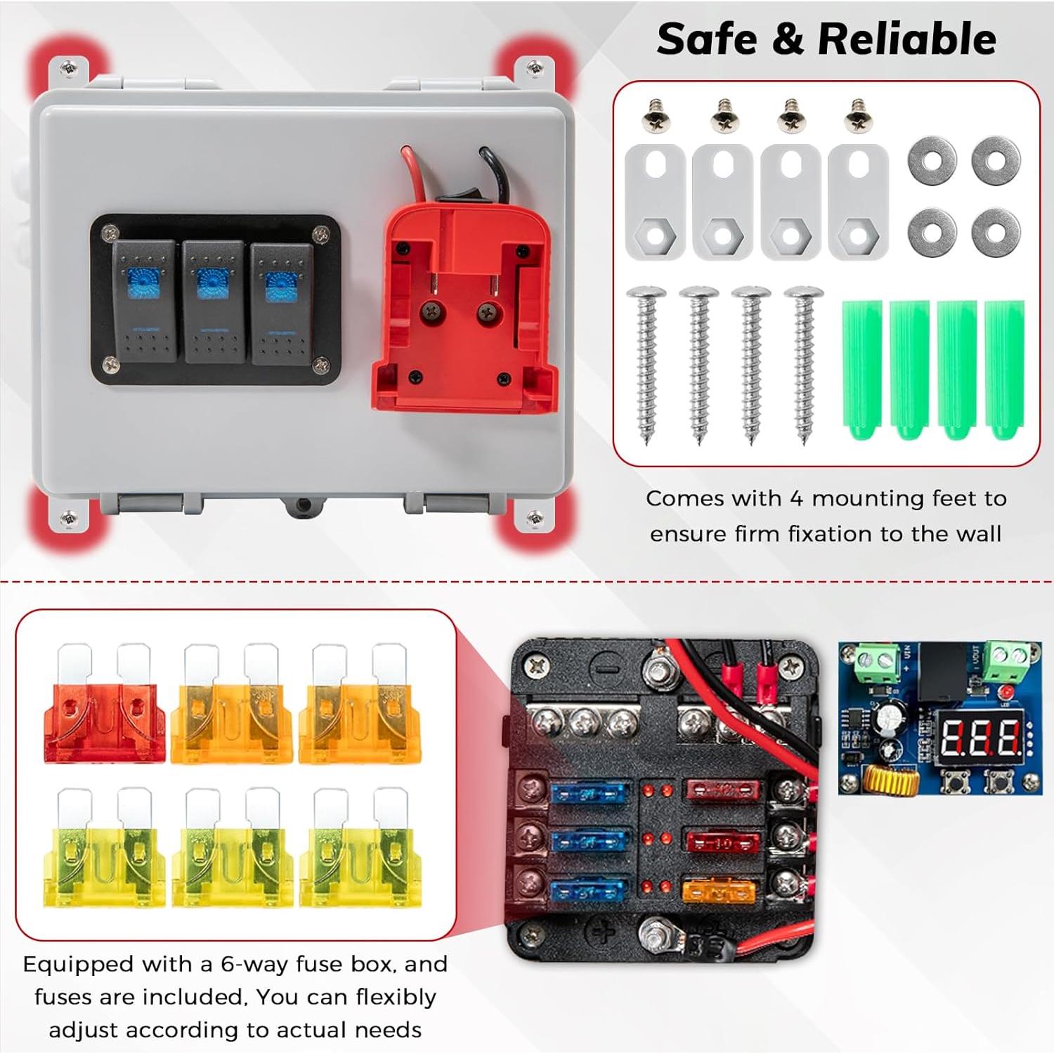 Caja de Distribución de Energía Zelvoro para Batería Mil.Waukee 18V