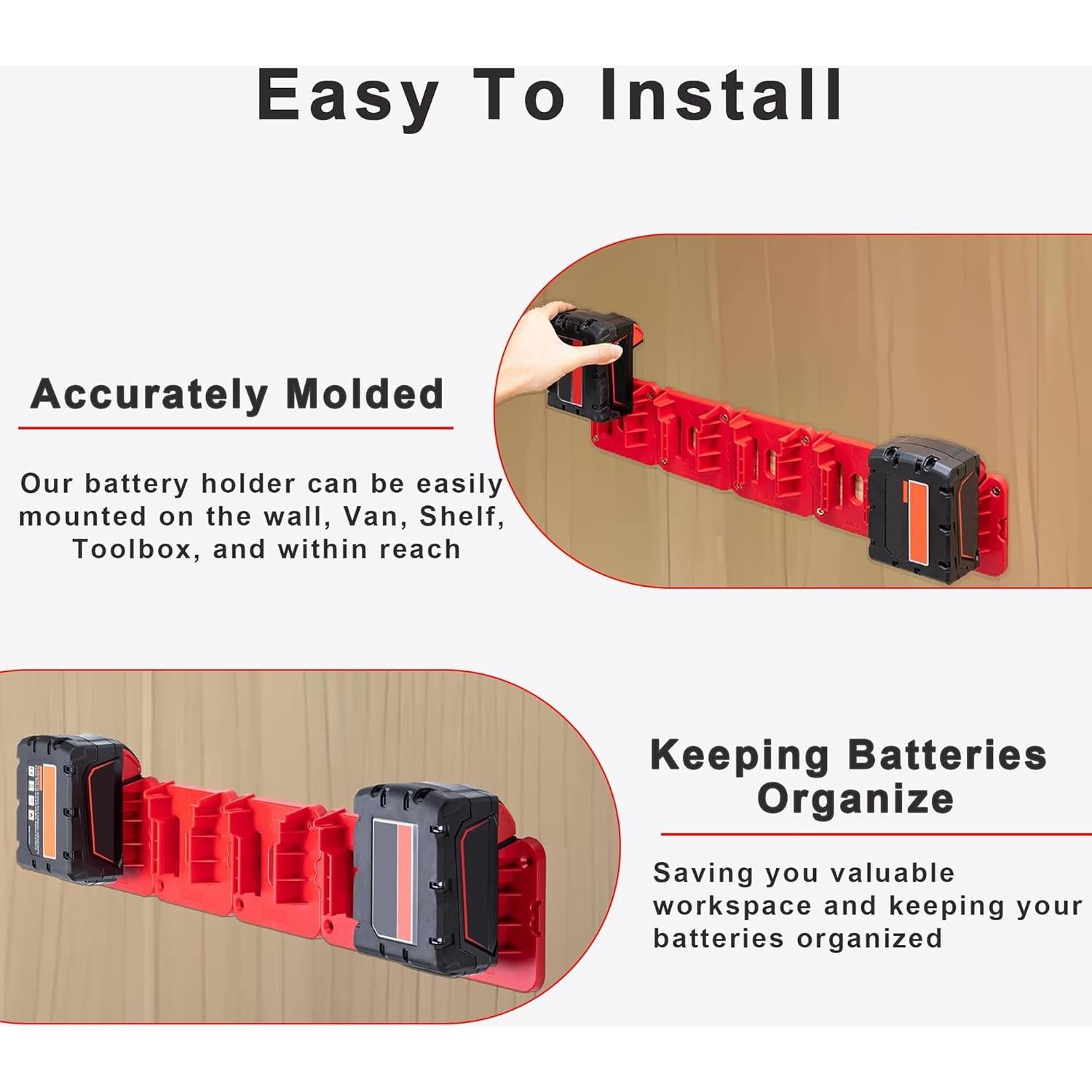 Soporte de Batería Milwaukee M18 - Organizador Montado en Pared