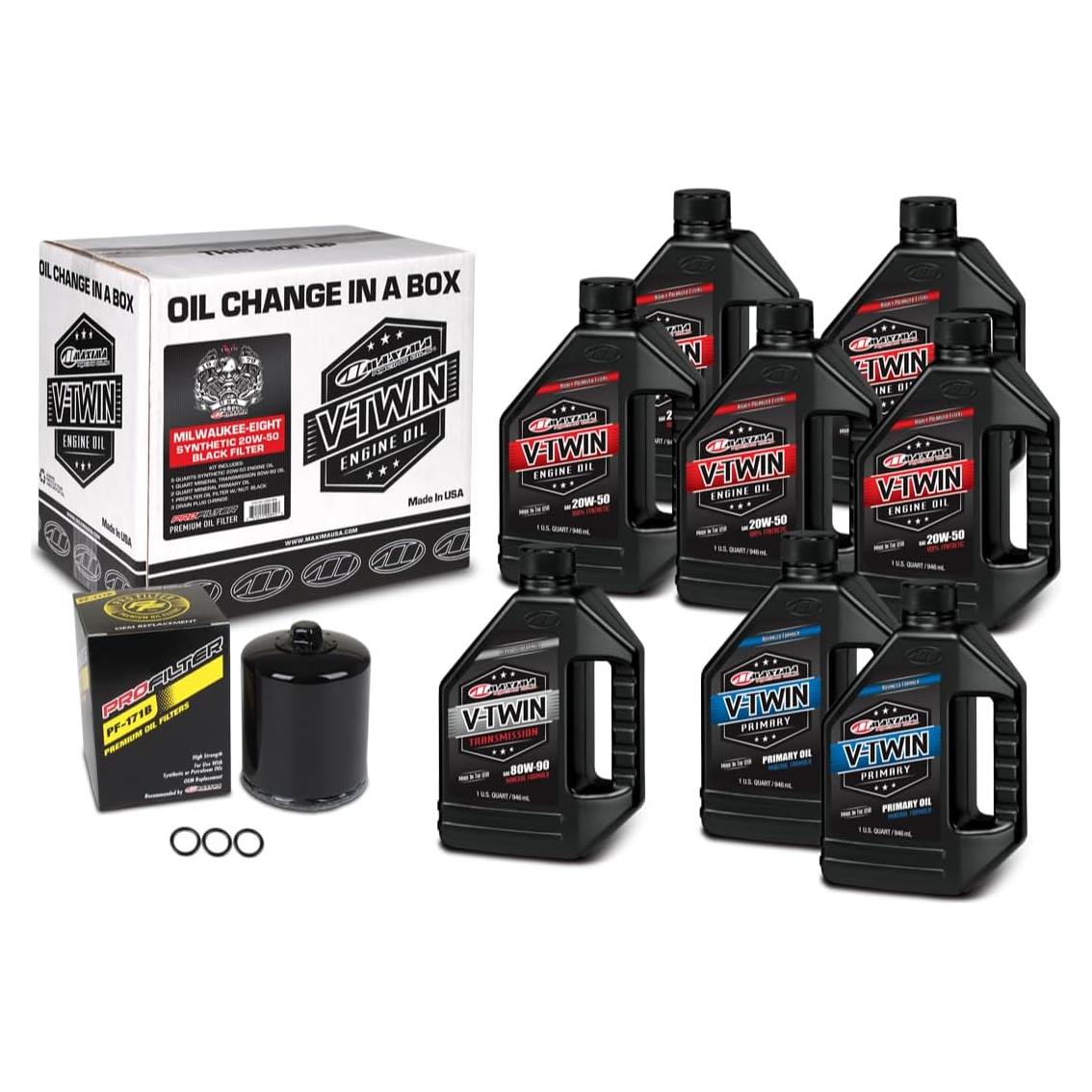 Kit de Aceite Sintético V-Twin Maxima 20W-50 con Filtro Negro