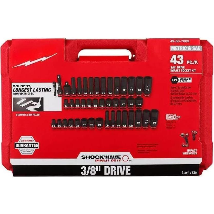 Juego de Enchufes de Impacto 43 Piezas Genérico 3/8" SAE/Métrico