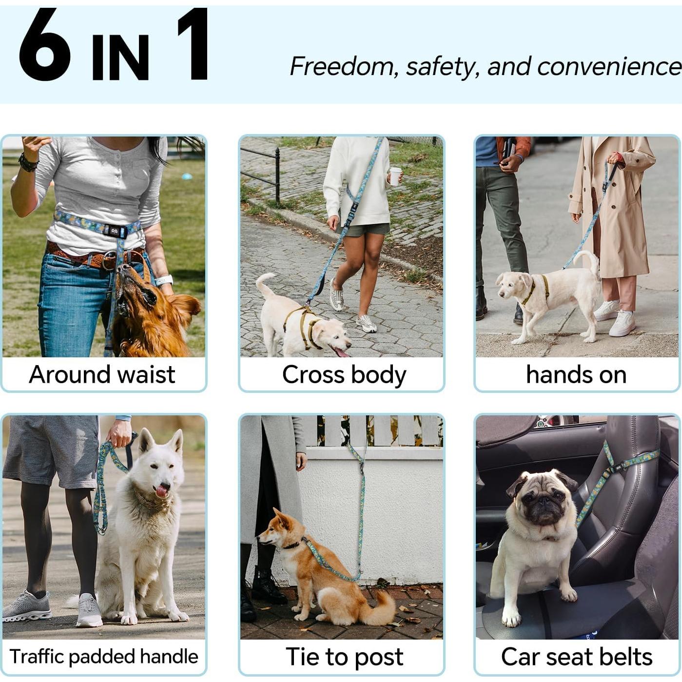 Correa para Perros QQPETS Manos Libres Bungee Ajustable 1.5-2.1m