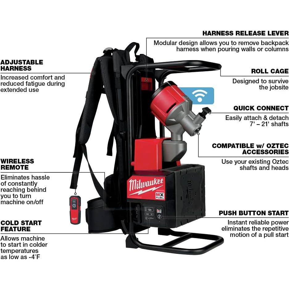 Vibrador de Concreto Inalámbrico Milwaukee MXF371-2XC 6.35 cm