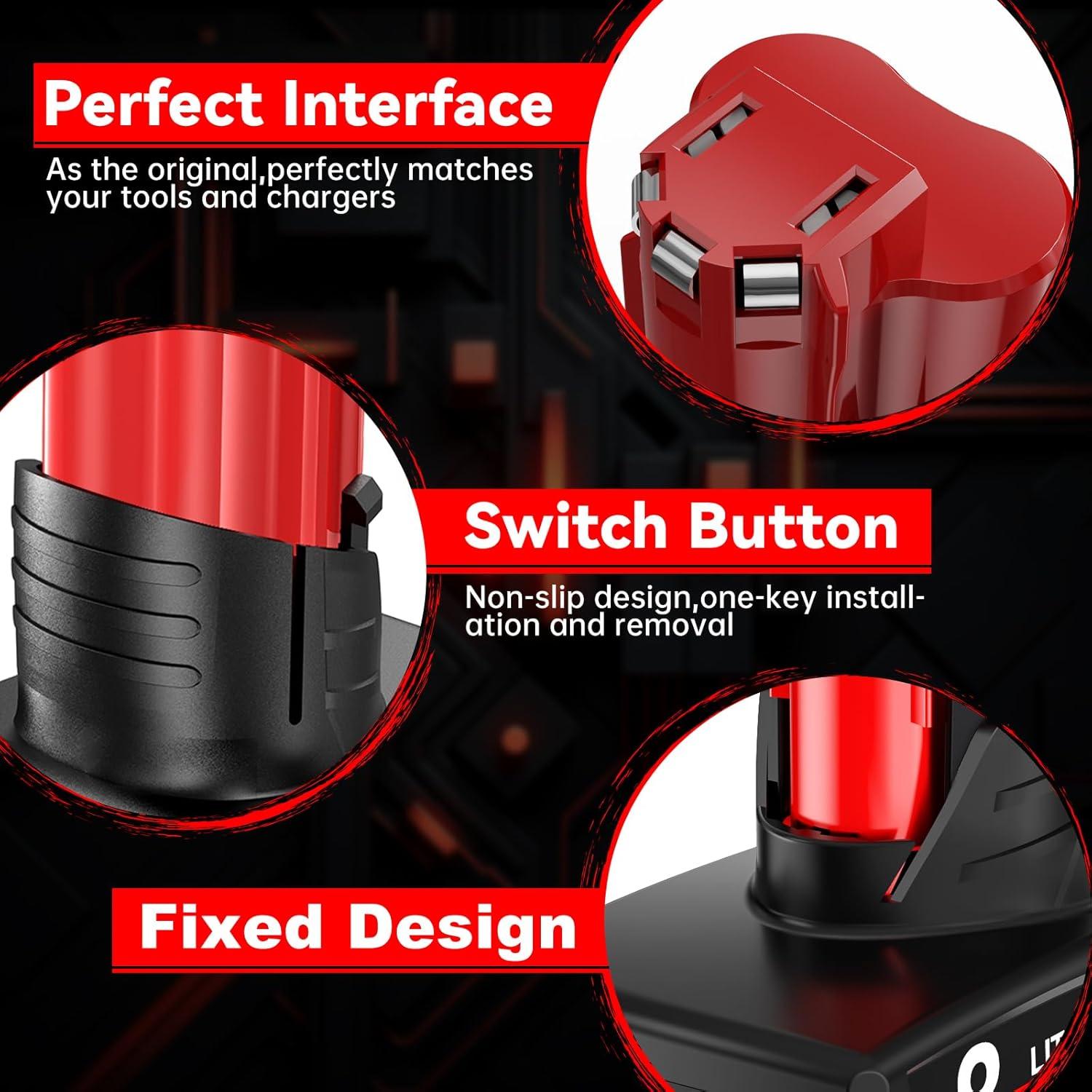 Paquete de 2 Baterías de 8000mAh 12V para Milwaukee M12